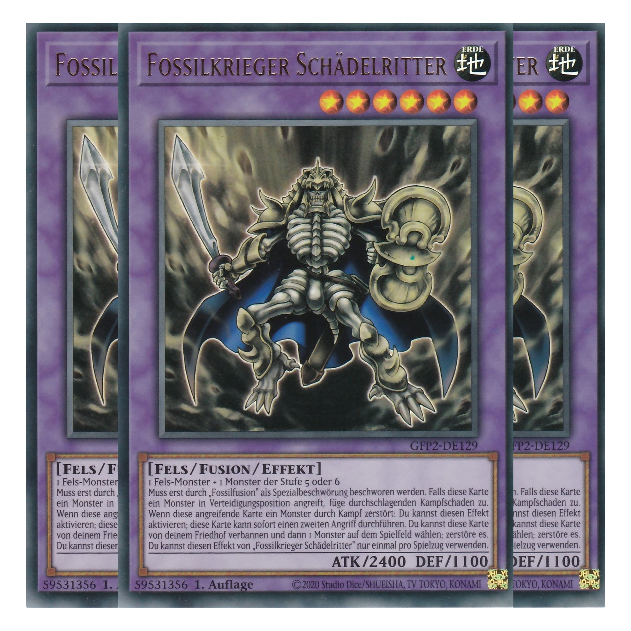 Fossilkrieger Schädelritter - GFP2-DE129 - Ultra Rare - Deutsch - 1. Auflage - Ghost from the Past II The Second Hunting - Yu-Gi-Oh! - Playset (3 Kopien)