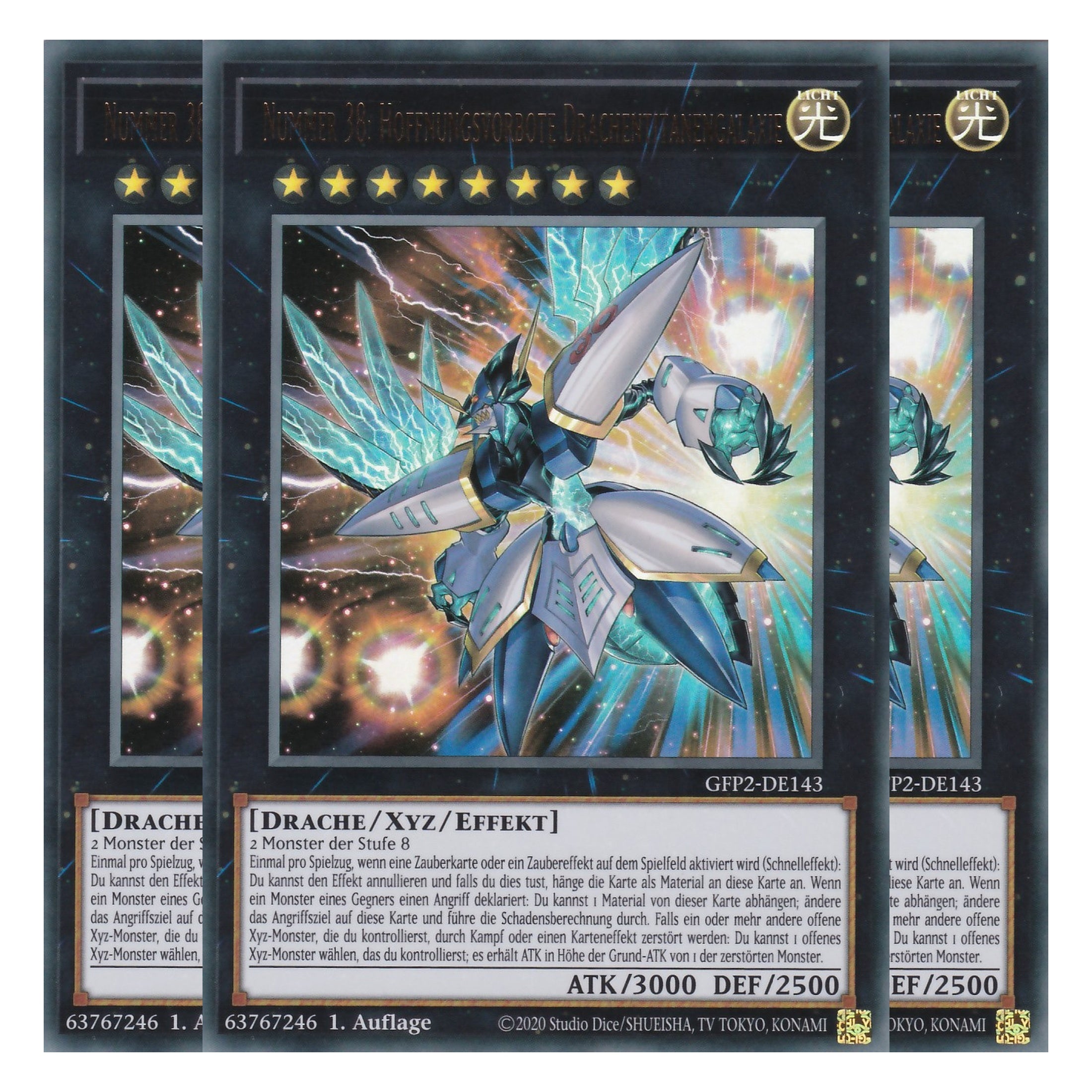 Nummer 38: Hoffnungsvorbote Drachentitanengalaxie - GFP2-DE143 - Ultra Rare - Deutsch - 1. Auflage - Ghost from the Past II The Second Hunting - Yu-Gi-Oh! - Playset (3 Kopien)