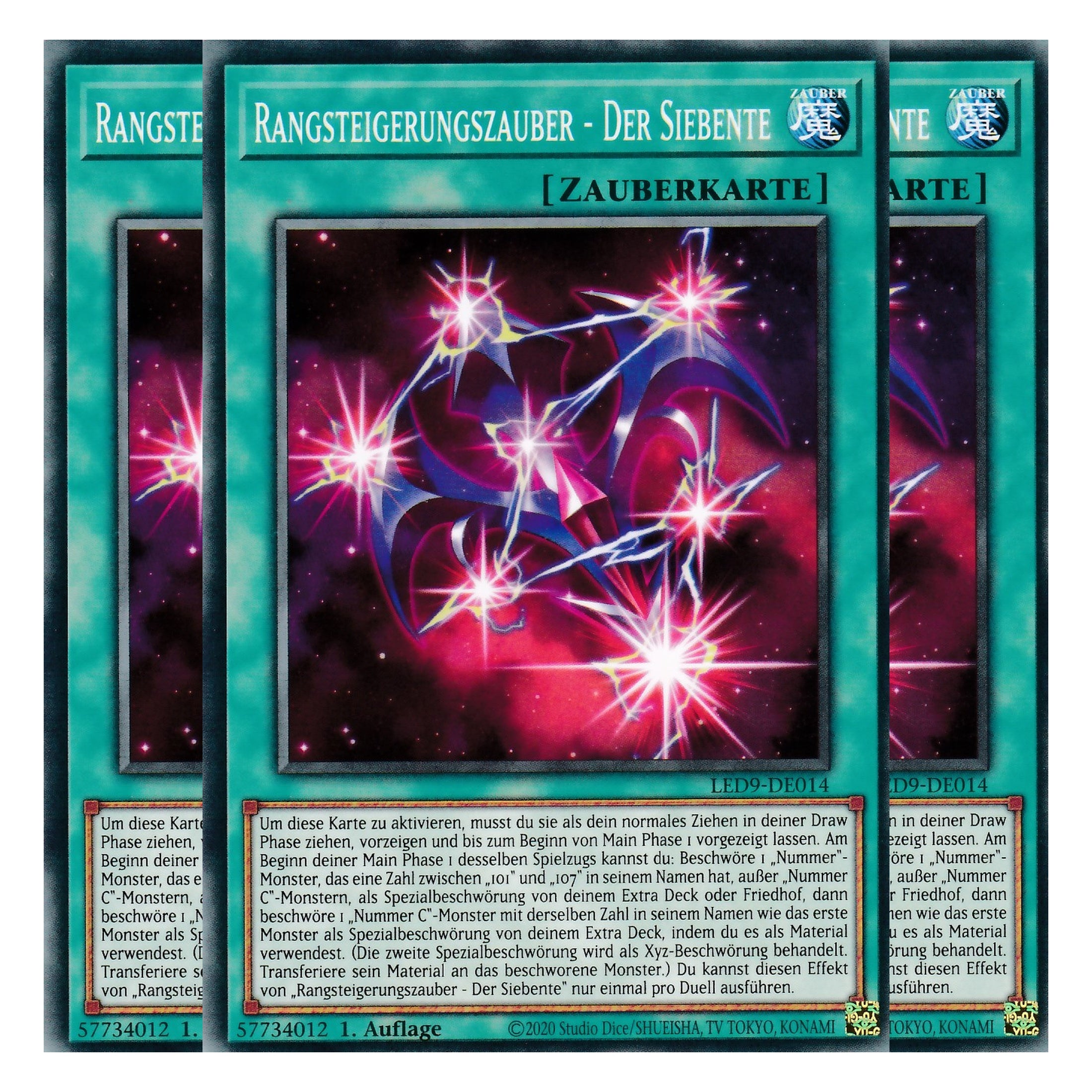 Rangsteigerungszauber - Der Siebente - LED9-DE014 - Common - Deutsch - 1. Auflage - Legendary Duelists: Duels From the Deep - Playset (3 Kopien)