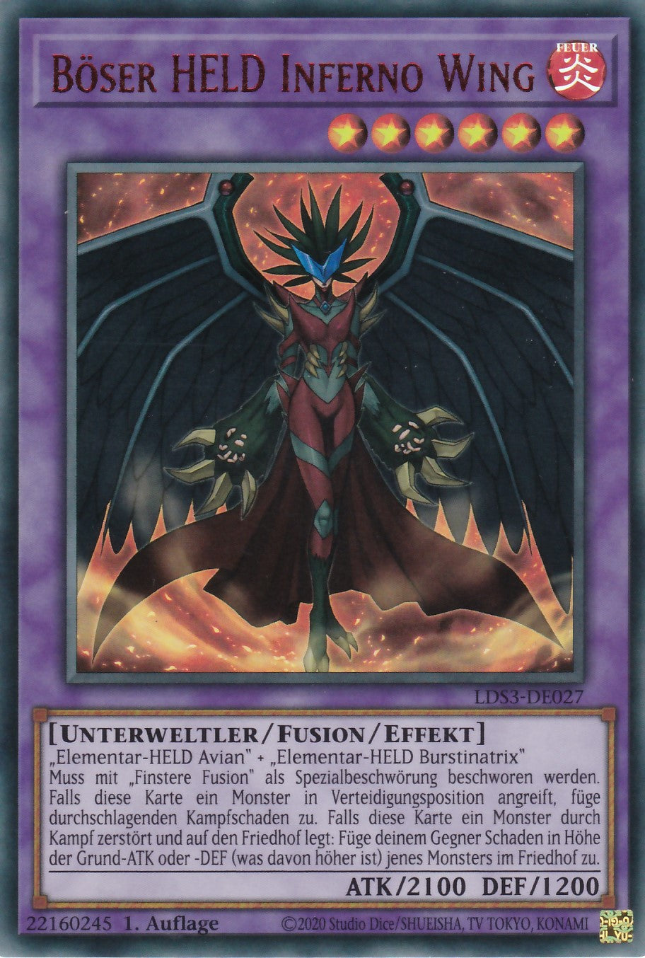 Böser HELD Inferno Wing - LDS3-DE027 - Ultra Rare - Deutsch - 1. Auflage - Legendary Duelists: Season 3