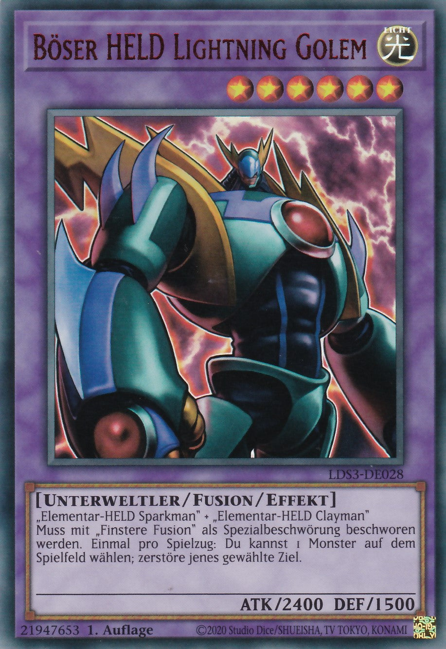 Böser HELD Lightning Golem - LDS3-DE028 - Ultra Rare - Deutsch - 1. Auflage - Legendary Duelists: Season 3