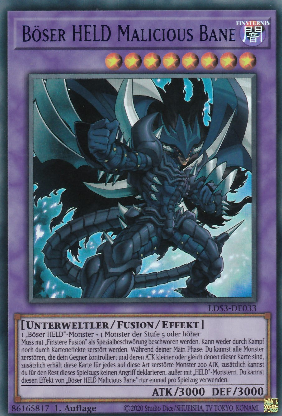 Böser HELD Malicious Bane - LDS3-DE033 - Ultra Rare - Deutsch - 1. Auflage - Legendary Duelists: Season 3