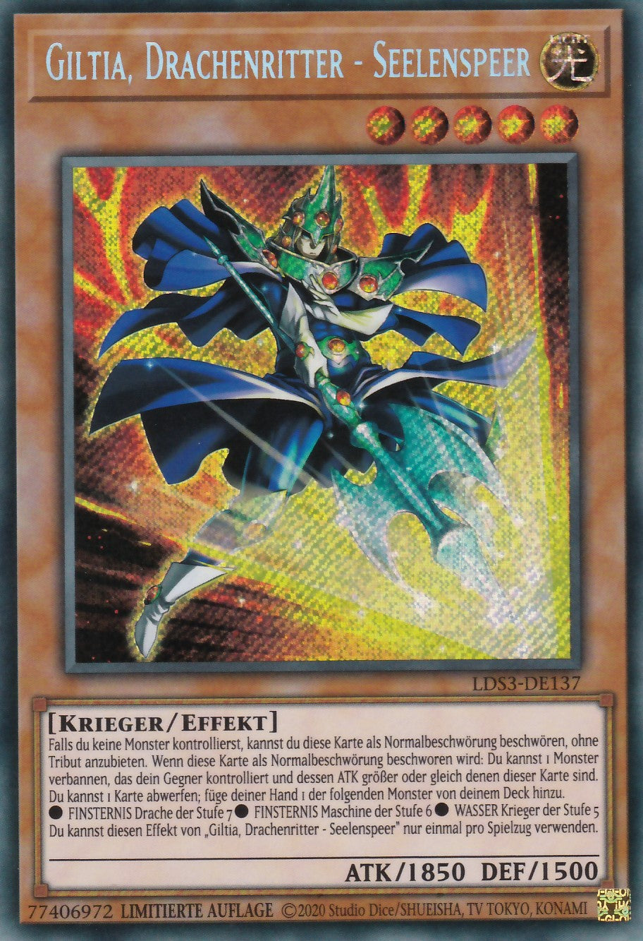 Giltia, Drachenritter - Seelenspeer - LDS3-DE137 - Secret Rare - Deutsch - 1. Auflage - Legendary Duelists: Season 3