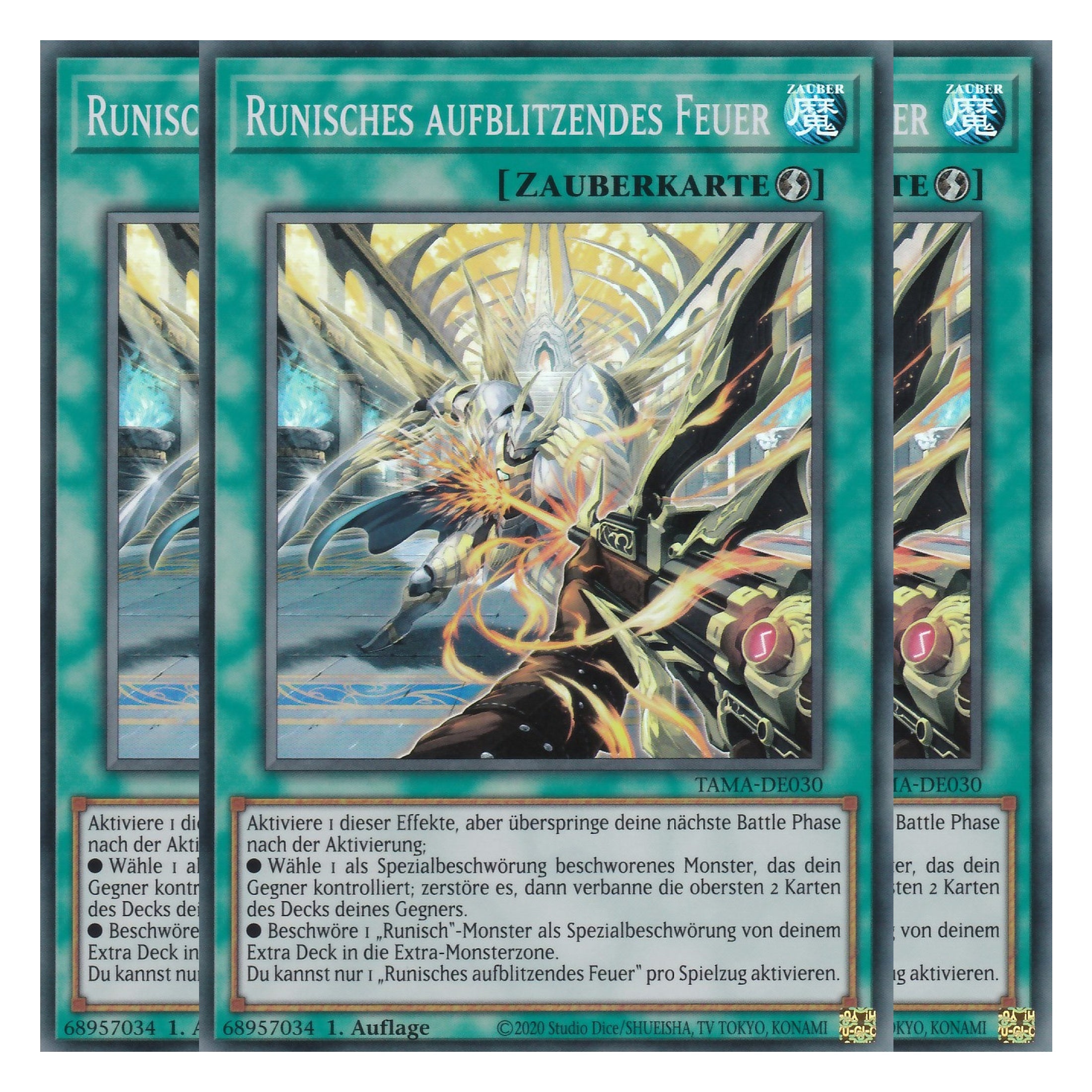 Runisches aufblitzendes Feuer - TAMA-DE030 - Super Rare - 1. Auflage - Deutsch - Tactical Masters - Yu-Gi-Oh! - Playset (3 Kopien)