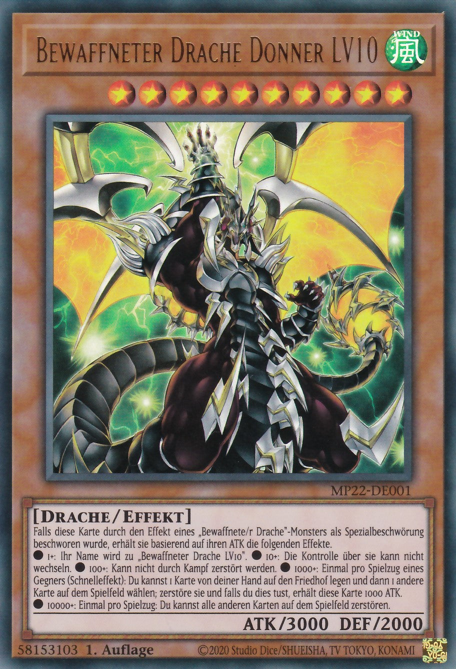 Bewaffneter Drache Donner LV10 - MP22-DE001 - Ultra Rare - Deutsch - 1. Auflage - 2022 Tin of the Pharaoh's Gods