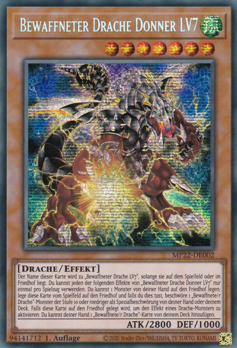 Bewaffneter Drache Donner LV7 - MP22-DE002 - Secret Rare - Deutsch - 1. Auflage - 2022 Tin of the Pharaoh's Gods