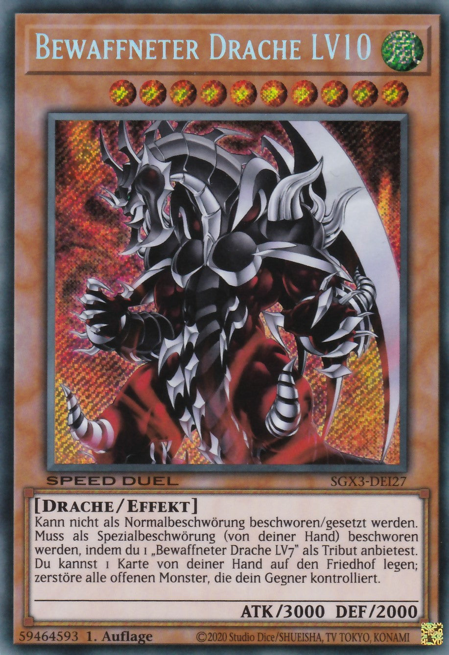 Bewaffneter Drache LV10 - SGX3-DEI27 - Secret Rare - 1. Auflage - Deutsch - Speed Duel GX: Duelists of Shadows