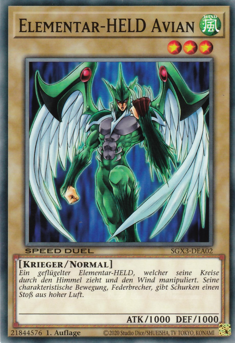 Elementar-HELD Avian - SGX3-DEA02 - Common - 1. Auflage - Deutsch - Speed Duel GX: Duelists of Shadows