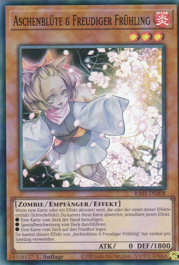 Aschenblüte & Freudiger Frühling - RA01-DE008 - Super Rare - 1. Auflage - Deutsch - Einzelkarten aus: 25th Anniversary Rarity Collection