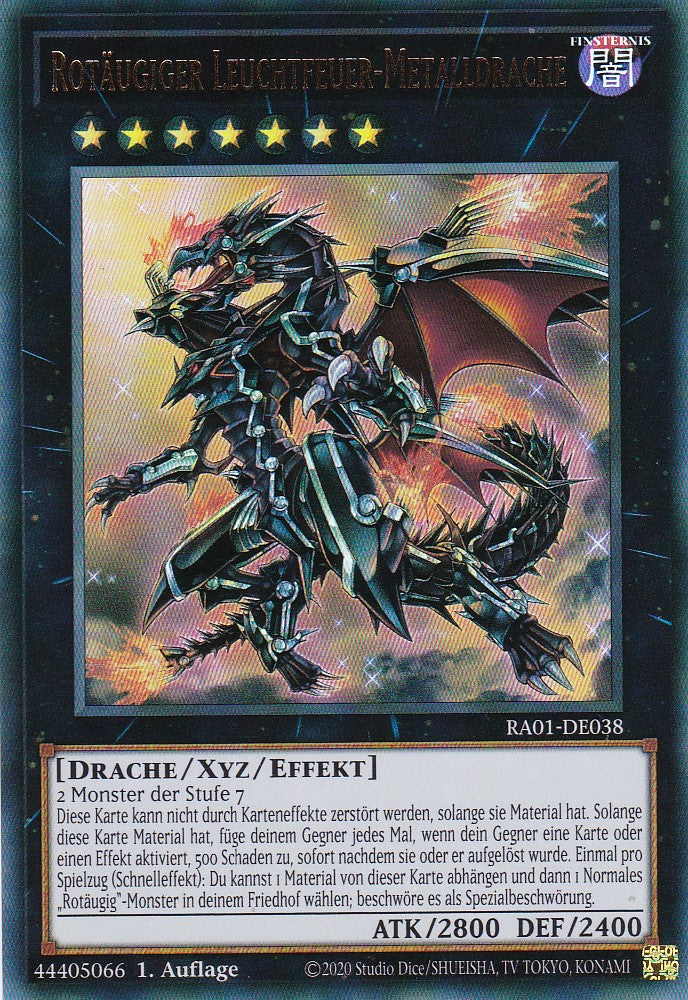 Rotäugiger Leuchtfeuer-Metalldrache - RA01-DE038 - Ultra Rare - 1. Auflage - Deutsch - Einzelkarten aus: 25th Anniversary Rarity Collection