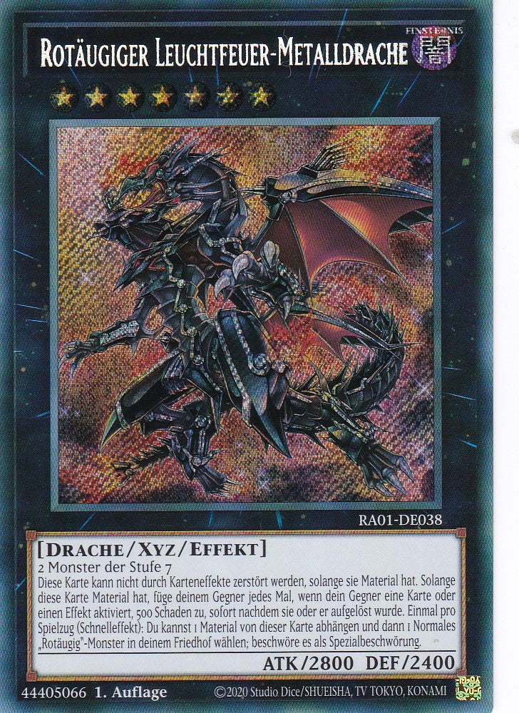 Rotäugiger Leuchtfeuer-Metalldrache - RA01-DE038 - Secret Rare - 1. Auflage - Deutsch - Einzelkarten aus: 25th Anniversary Rarity Collection