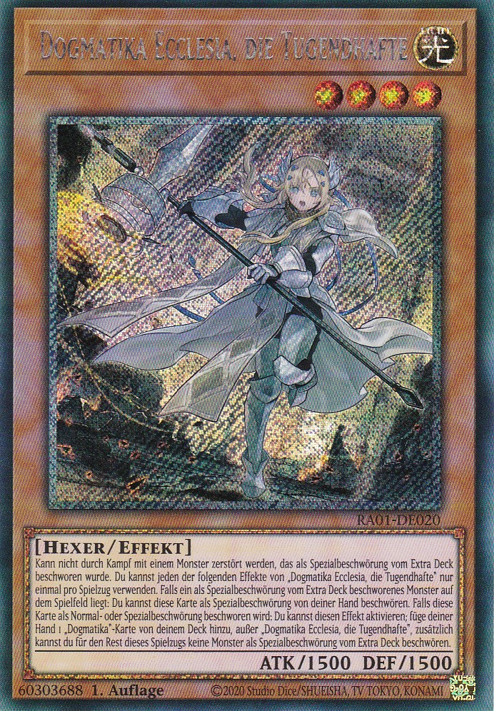 Dogmatika Ecclesia, die Tugendhafte - RA01-DE020 - Platinum Secret Rare - 1. Auflage - Deutsch - Einzelkarten aus: 25th Anniversary Rarity Collection