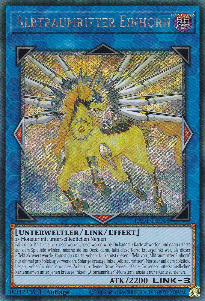 Albtraumritter Einhorn (Version 1) - RA01-DE043 - Platinum Secret Rare - 1. Auflage - Deutsch - Einzelkarten aus: 25th Anniversary Rarity Collection