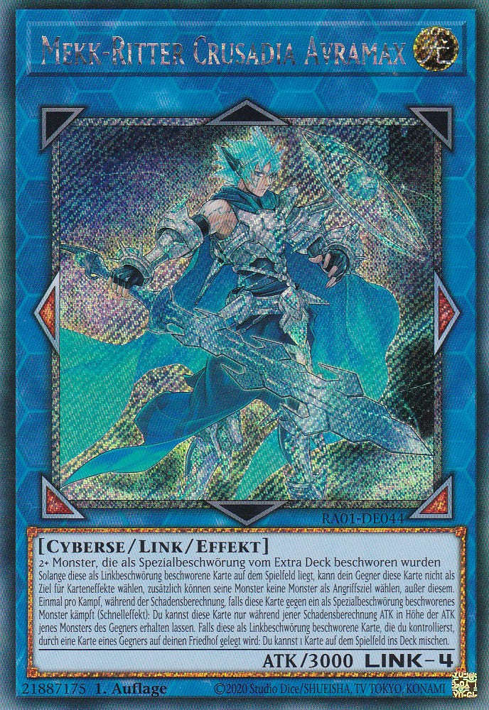 Mekk-Ritter Crusadia Avramax - RA01-DE044 - Platinum Secret Rare - 1. Auflage - Deutsch - Einzelkarten aus: 25th Anniversary Rarity Collection