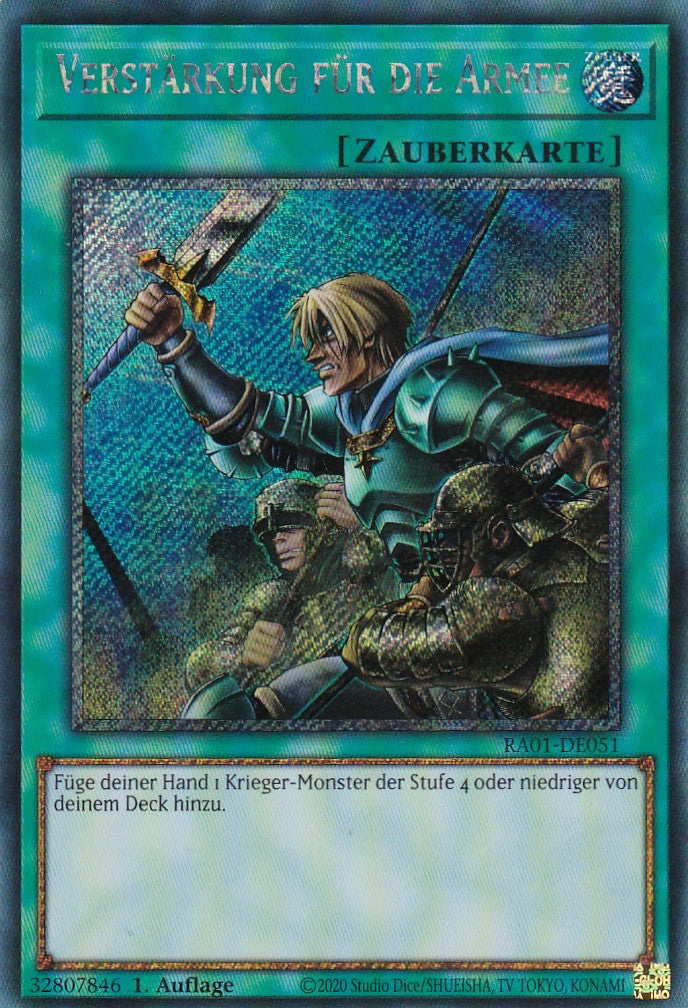 Verstärkung für die Armee - RA01-DE051 - Platinum Secret Rare - 1. Auflage - Deutsch - Einzelkarten aus: 25th Anniversary Rarity Collection