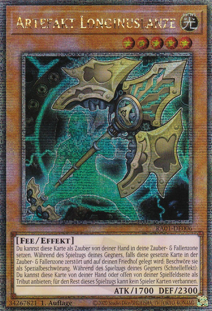 Artefakt Longinuslanze - RA01-DE006 - Quarter Century Secret Rare - 1. Auflage - Deutsch - Einzelkarten aus: 25th Anniversary Rarity Collection