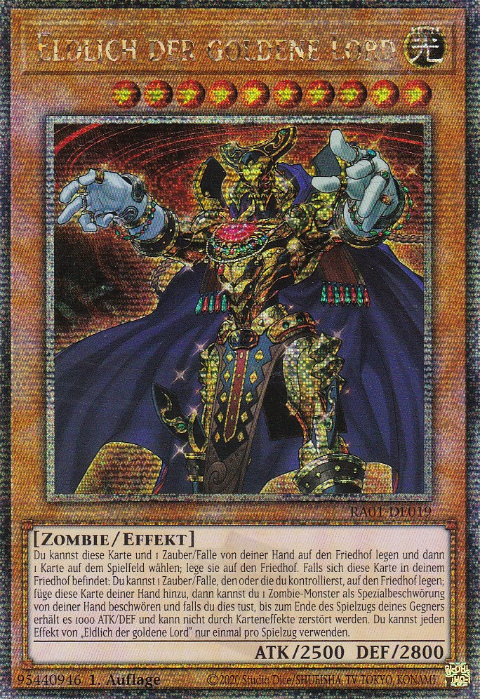 Eldlich der goldene Lord (Version 1) - RA01-DE019 - Quarter Century Secret Rare - 1. Auflage - Deutsch - Einzelkarten aus: 25th Anniversary Rarity Collection