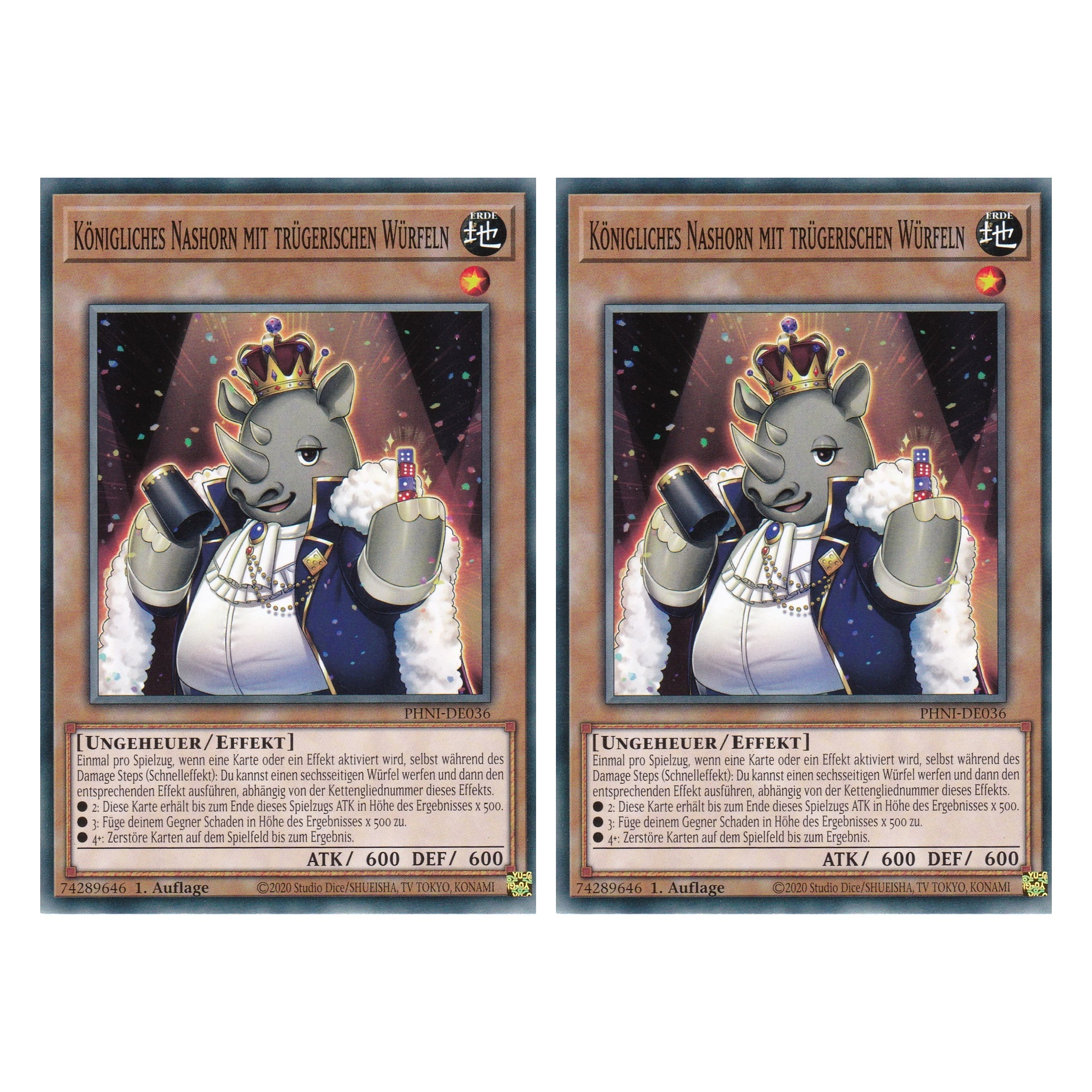 Königliches Nashorn mit trügerischen Würfeln - PHNI-DE036 - Common - Deutsch - 1. Auflage - Phantom Nightmare - Duo Set (2 Stück) - Yu-Gi-Oh!