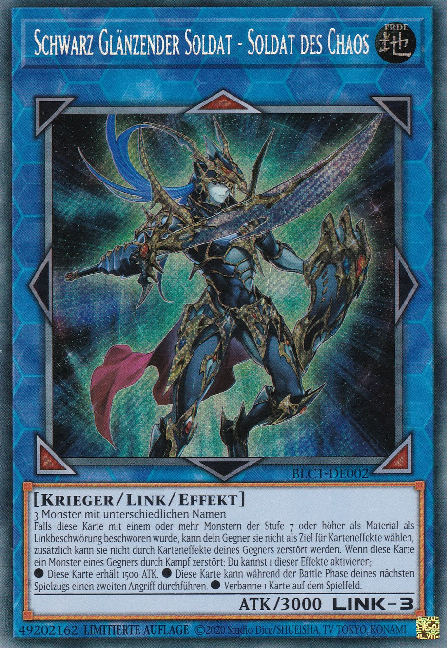 Schwarz Glänzender Soldat - Soldat des Chaos - BLC1-DE002 - Secret Rare - 1. Auflage - DEUTSCH - Battles of Legends: Chapter 1