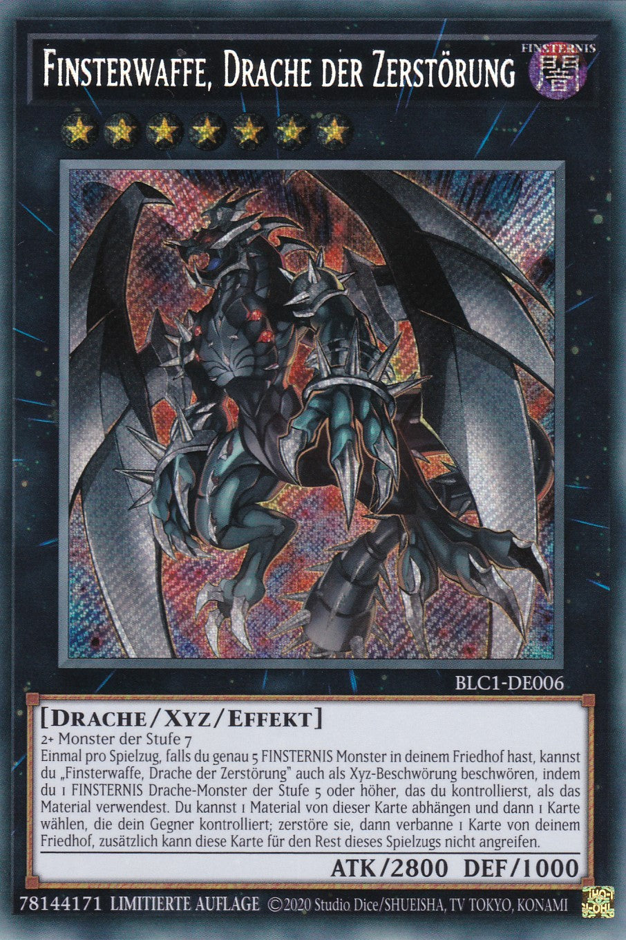 Finsterwaffe, Drache der Zerstörung - BLC1-DE006 - Secret Rare - 1. Auflage - DEUTSCH - Battles of Legends: Chapter 1