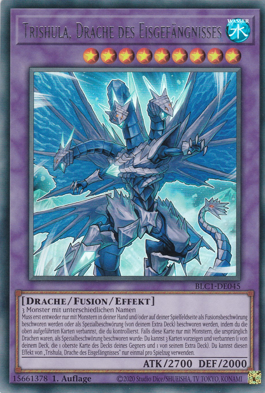 Trishula, Drache des Eisgefängnisses - BLC1-DE045 - Ultra Rare - 1. Auflage - DEUTSCH - Battles of Legends: Chapter 1