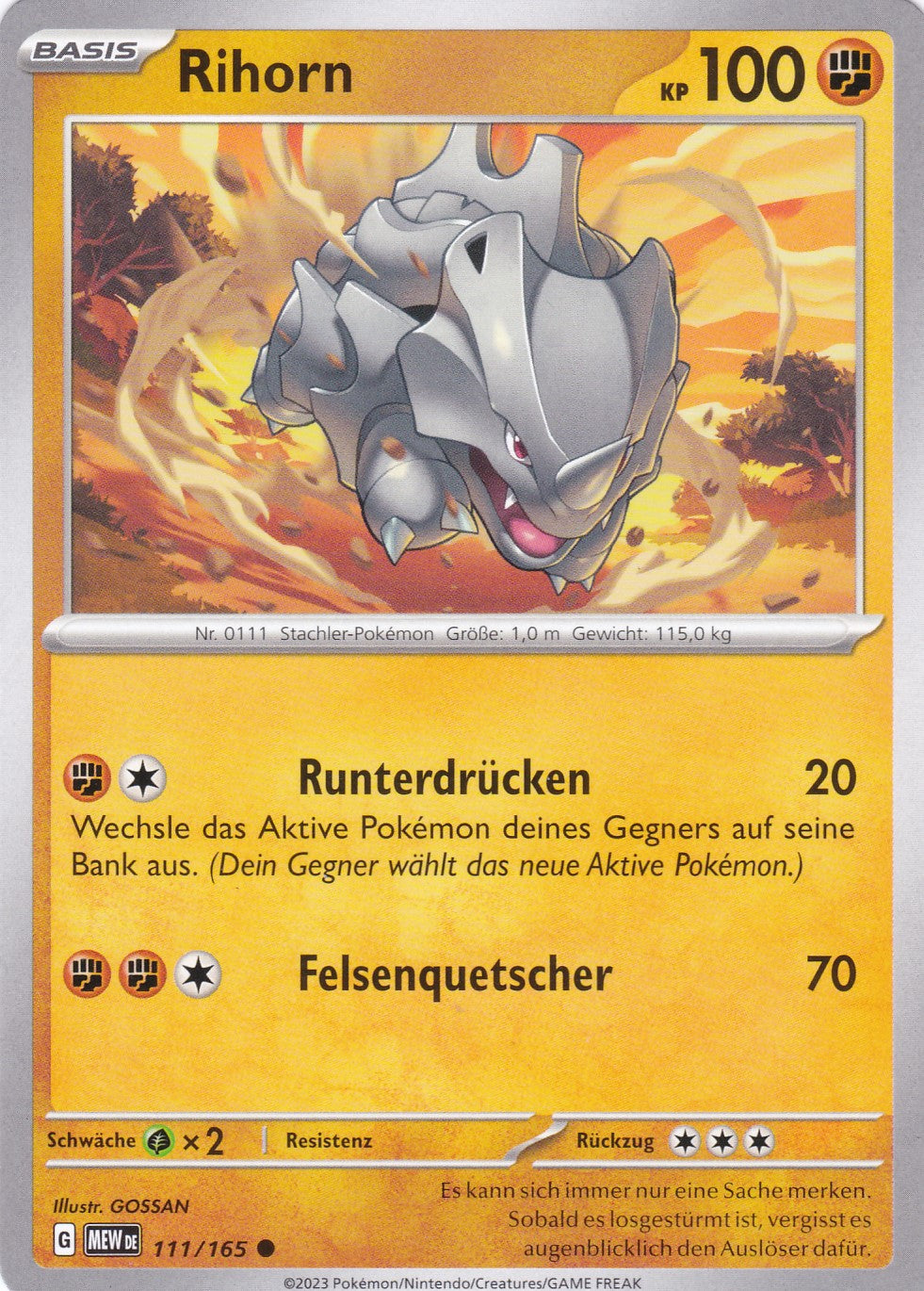 Rihorn - 111 / 207 - Common - Karmesin & Purpur – 151 - Pokemon