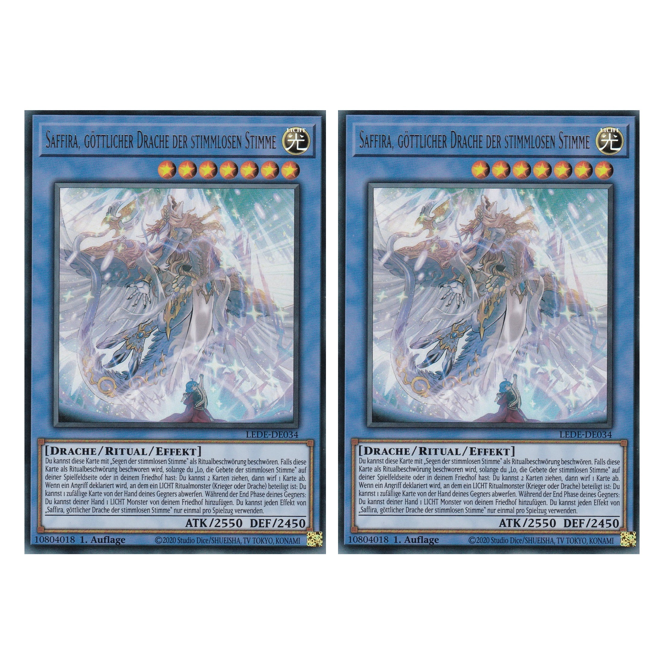 Saffira, Göttlicher Drache der Stimmenlosen Stimme - LEDE-DE034 - Ultra Rare - Deutsch - 1. Auflage - Legacy of Destruction - Duo Set (2 Stück) - Yu-Gi-Oh!