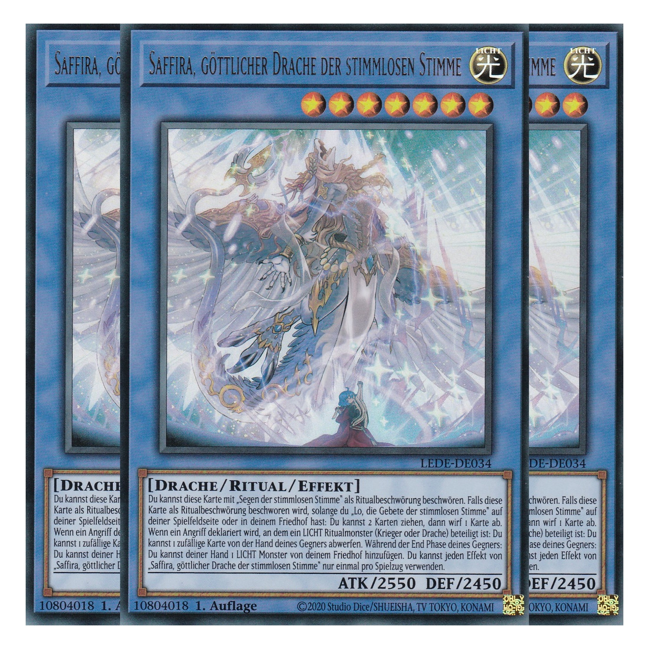 Saffira, Göttlicher Drache der Stimmenlosen Stimme - LEDE-DE034 - Ultra Rare - Deutsch - 1. Auflage - Legacy of Destruction - Playset (3 Kopien) - Yu-Gi-Oh!