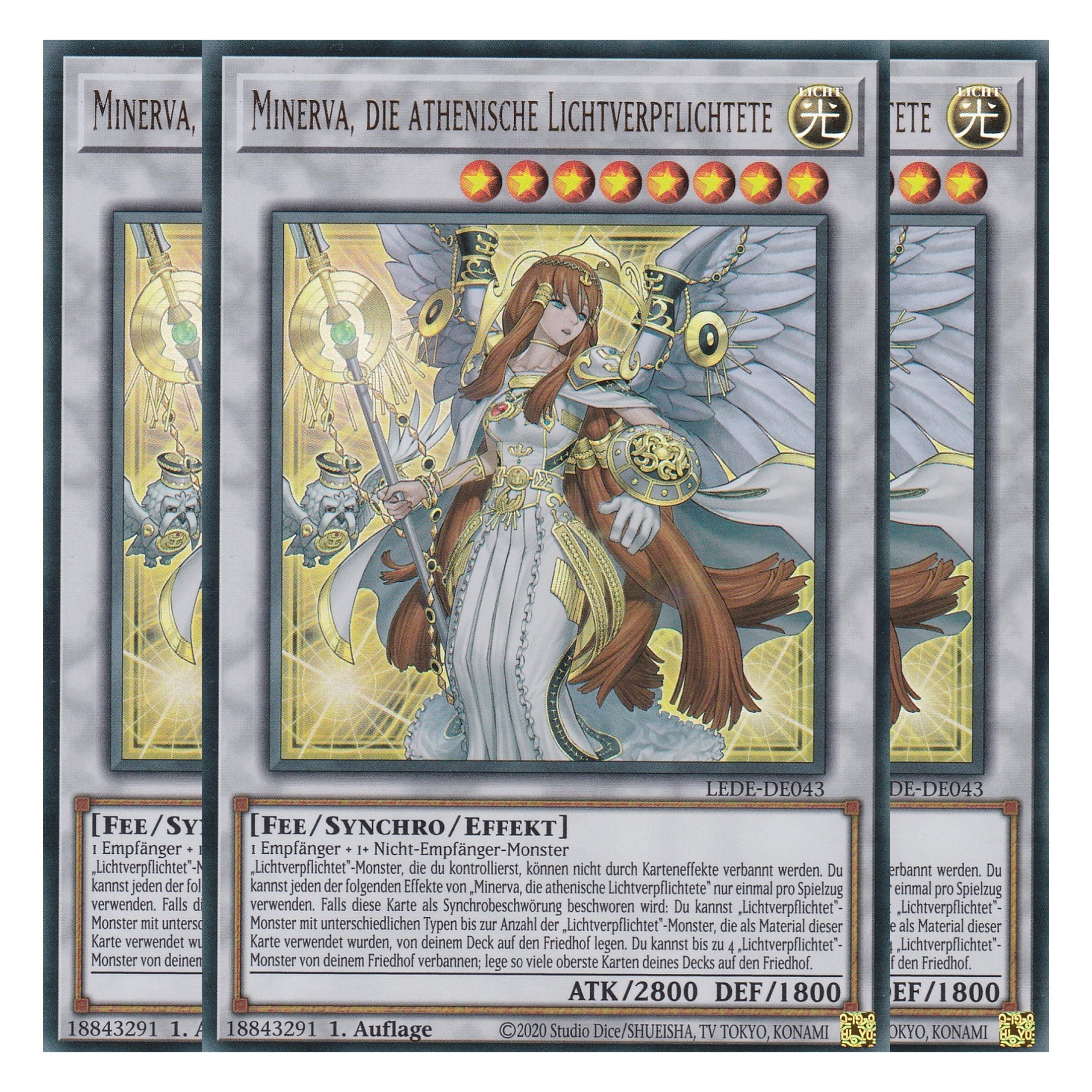 Minerva, die Athenische Lichtverpflichtete - LEDE-DE043 - Ultra Rare - Deutsch - 1. Auflage - Legacy of Destruction - Playset (3 Kopien) - Yu-Gi-Oh!