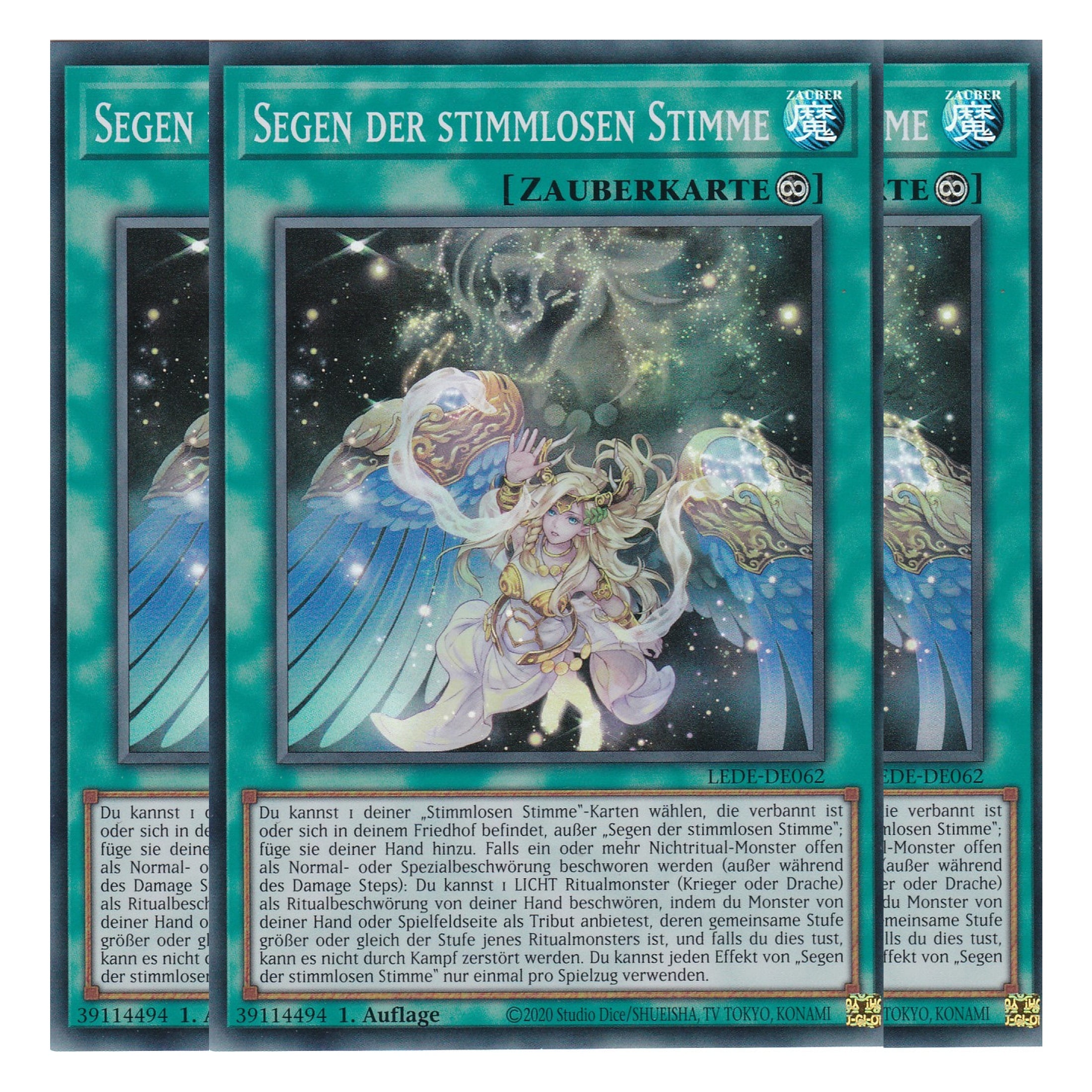 Segen der Stimmenlosen Stimme - LEDE-DE062 - Super Rare - Deutsch - 1. Auflage - Legacy of Destruction - Playset (3 Kopien) - Yu-Gi-Oh!