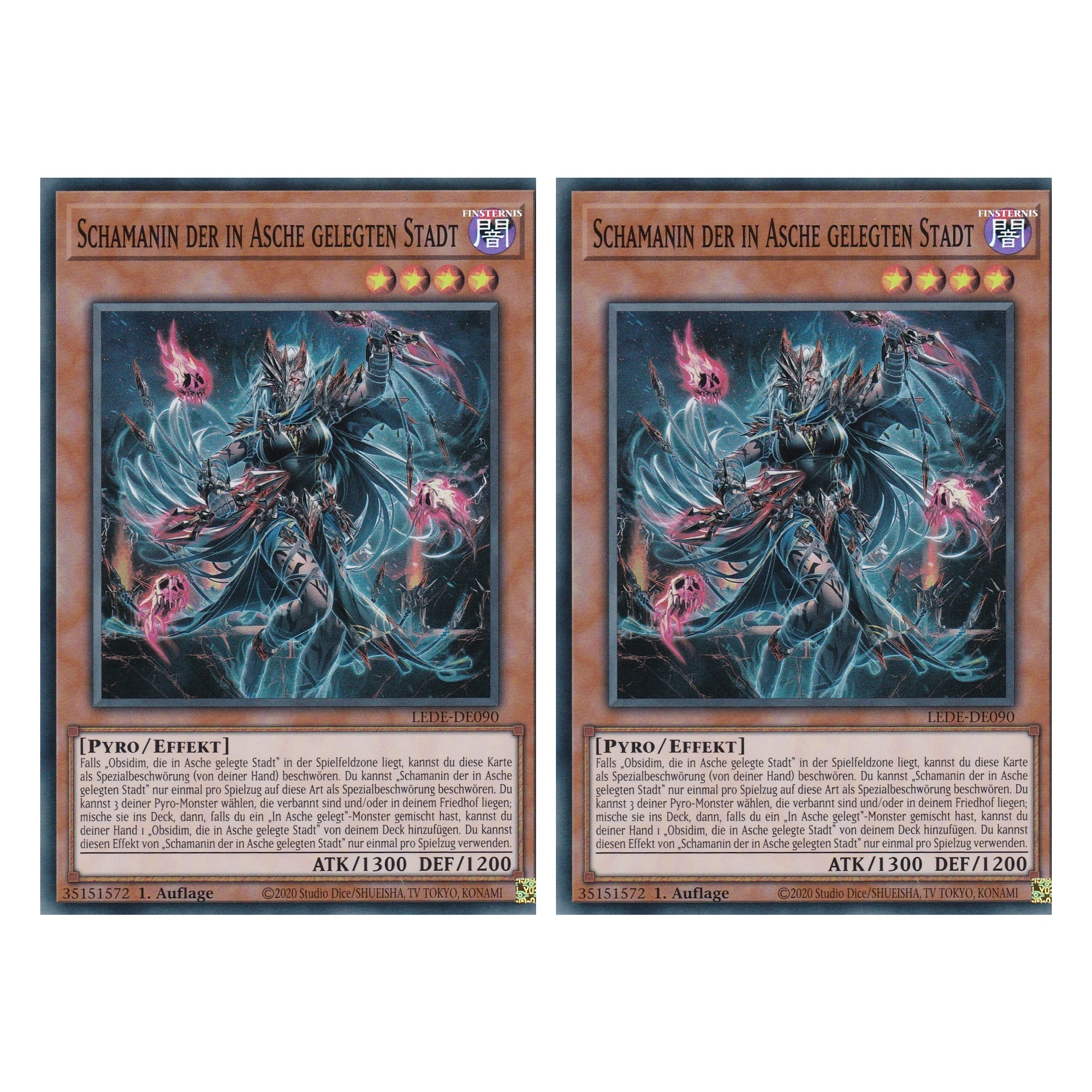 Schamanin der in Asche Gelegten Stadt - LEDE-DE090 - Super Rare - Deutsch - 1. Auflage - Legacy of Destruction - Duo Set (2 Stück) - Yu-Gi-Oh!
