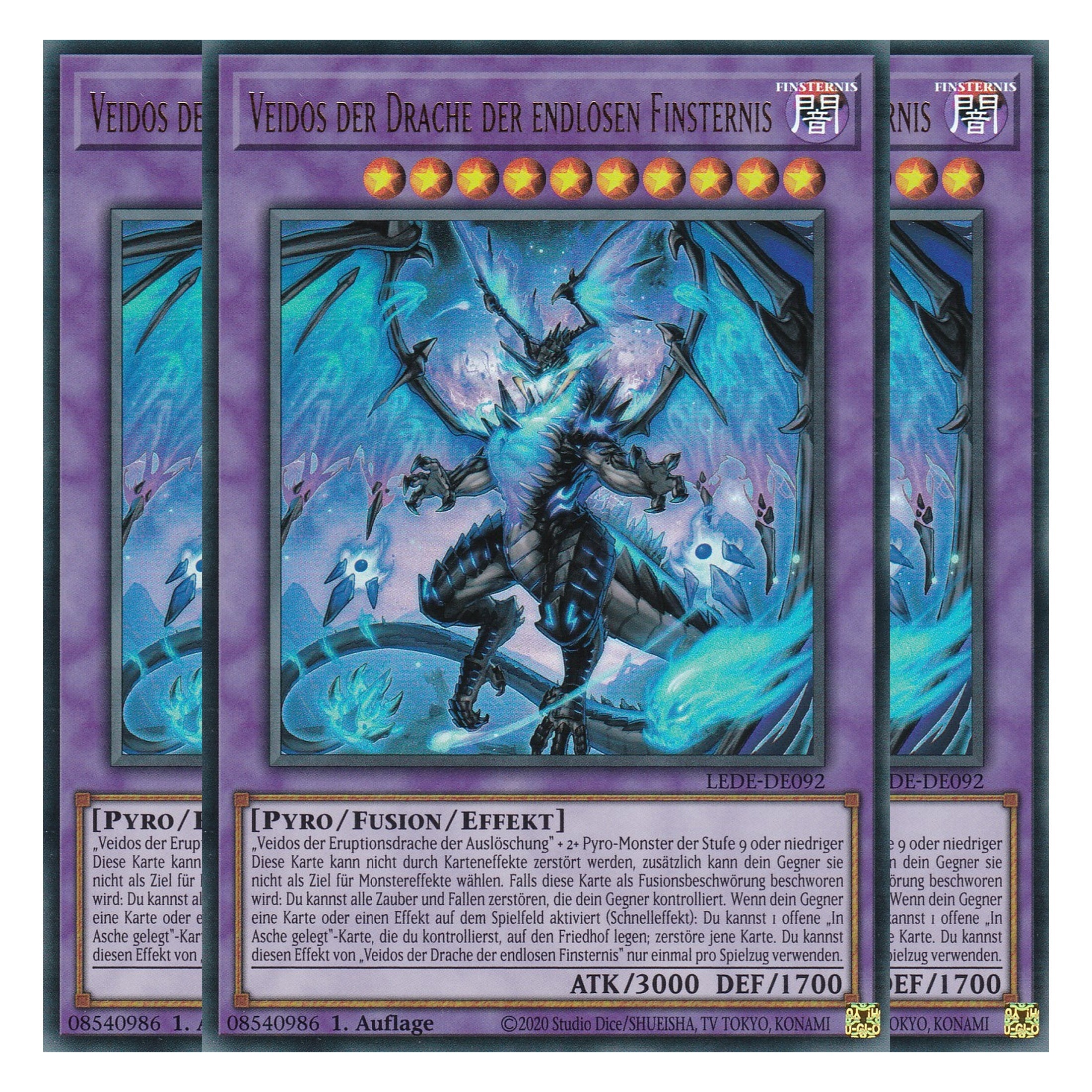 Veidos der Drache der Endlosen Finsternis - LEDE-DE092 - Ultra Rare - Deutsch - 1. Auflage - Legacy of Destruction - Playset (3 Kopien) - Yu-Gi-Oh!