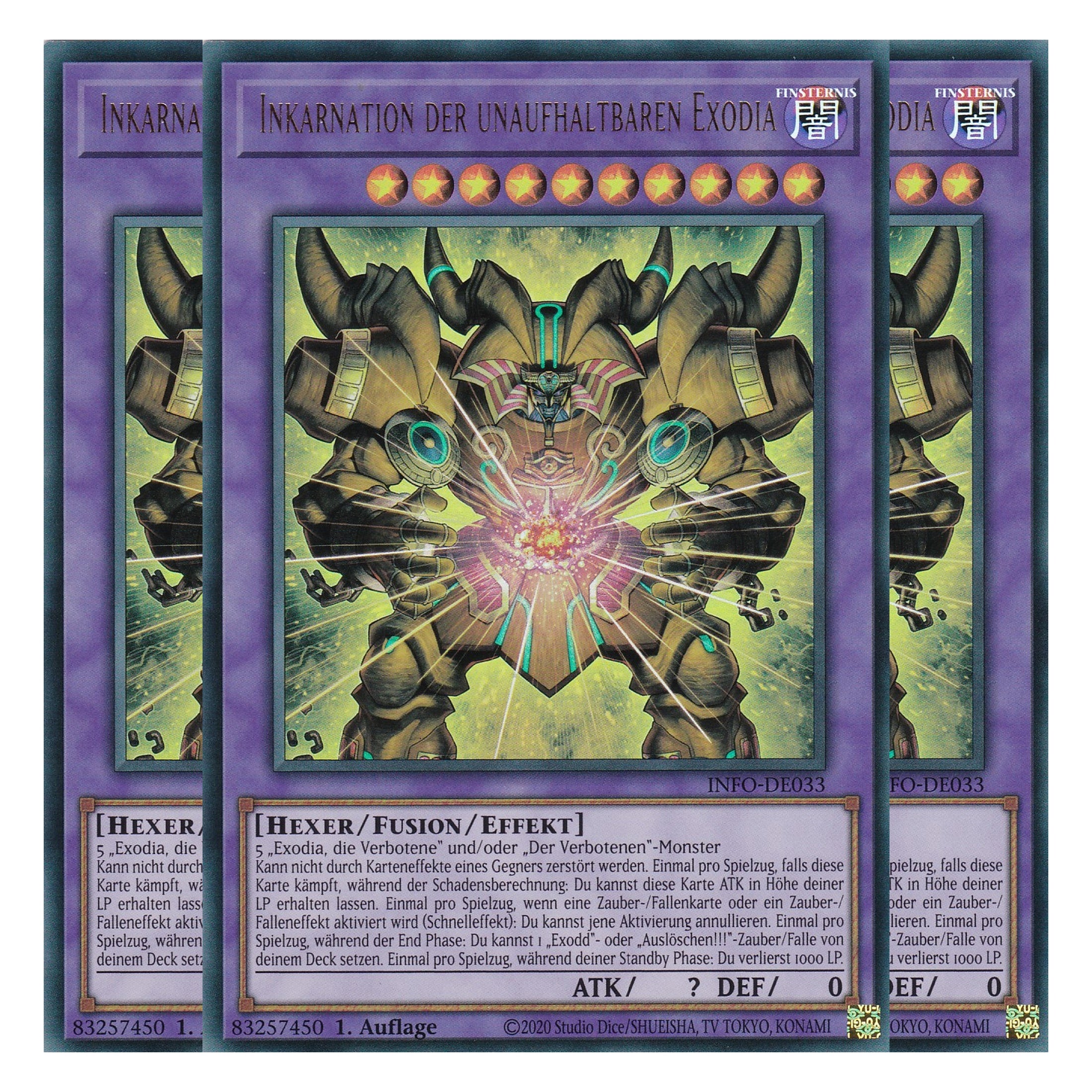 Inkarnation der Unaufhaltbaren Exodia - INFO-DE033 - Ultra Rare - Deutsch - 1. Auflage - The Infinite Forbidden - Playset (3 Kopien) - Yu-Gi-Oh!