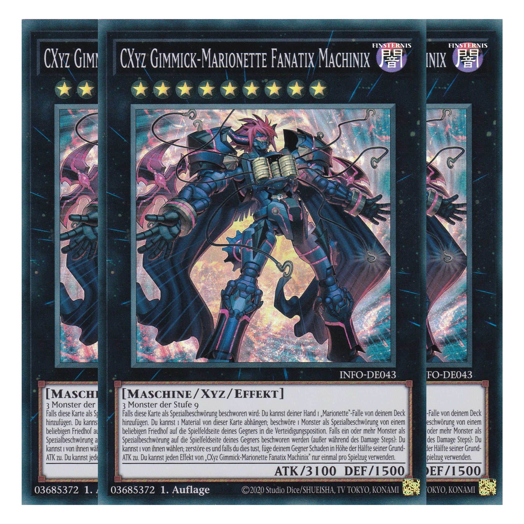 CXYZ Gimmick-Marionette Fanatix Machinix - INFO-DE043 - Super Rare - Deutsch - 1. Auflage - The Infinite Forbidden - Playset (3 Kopien) - Yu-Gi-Oh!