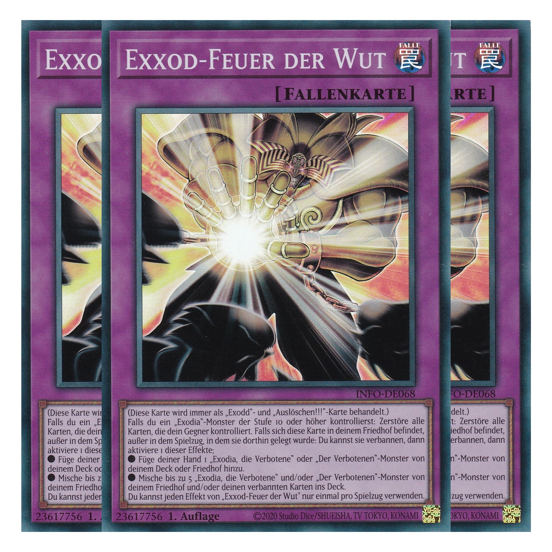 Exxod-Feuer der Wut - INFO-DE068 - Super Rare - Deutsch - 1. Auflage - The Infinite Forbidden - Playset (3 Kopien) - Yu-Gi-Oh!