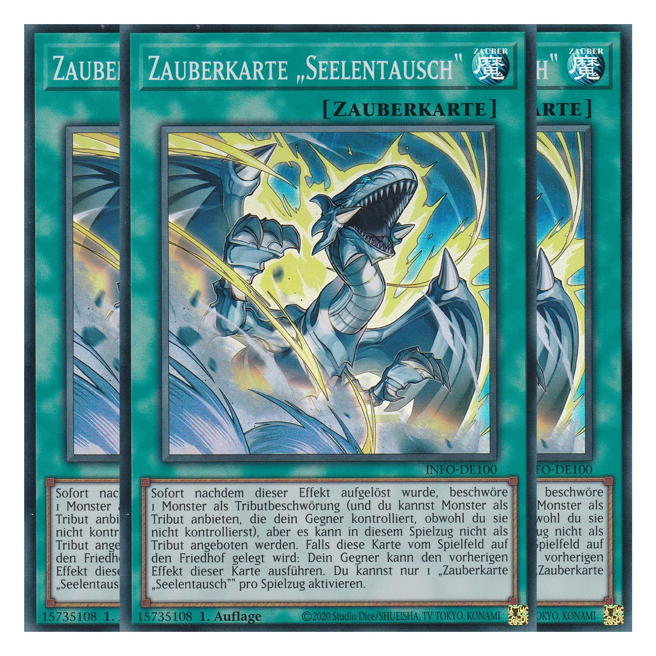 Zauberkarte Seelentausch - INFO-DE100 - Super Rare - Deutsch - 1. Auflage - The Infinite Forbidden - Playset (3 Kopien) - Yu-Gi-Oh!