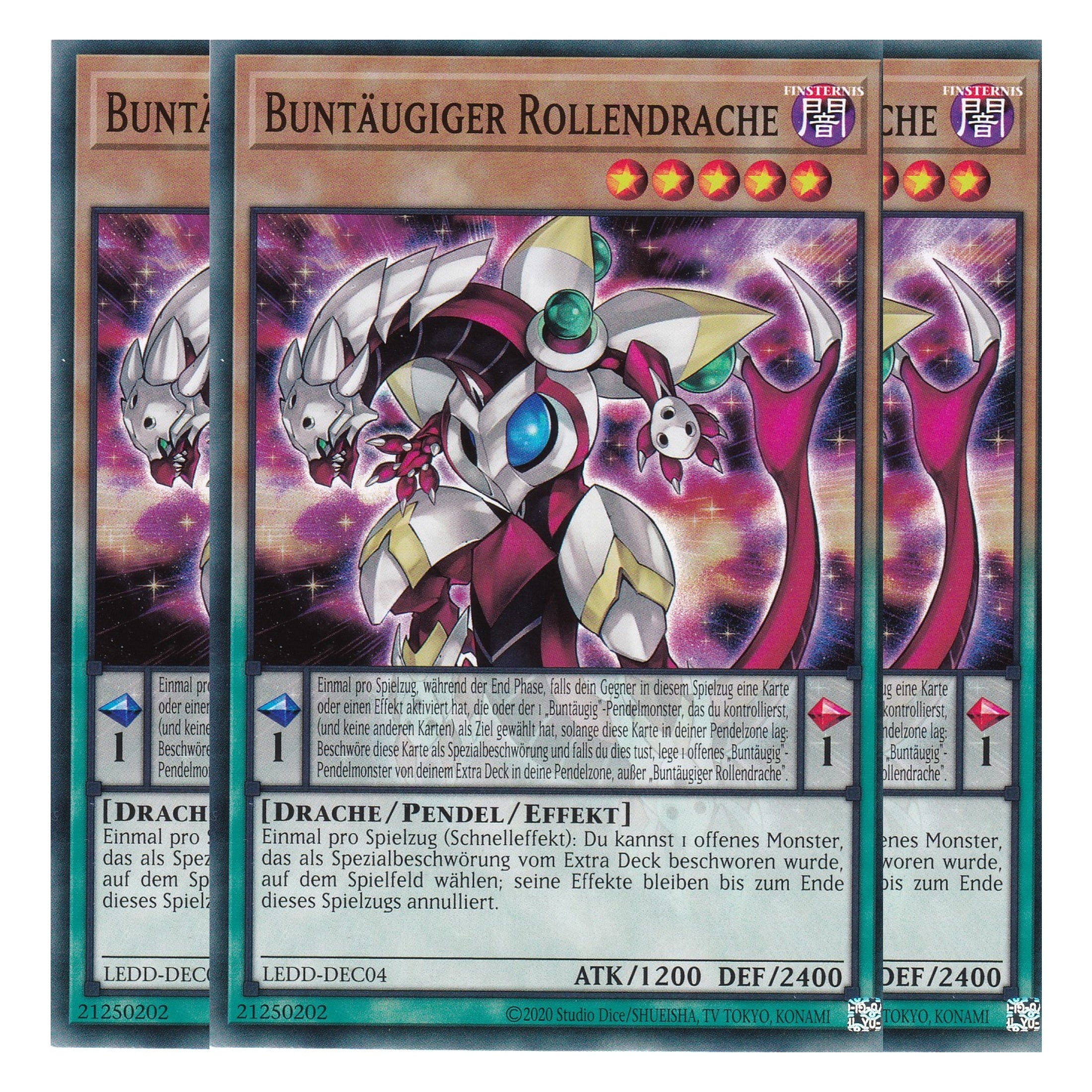 Buntäugiger Rollendrache - LEDD-DEC04 - Common - Deutsch - 1. Auflage  - Legendary Dragon Decks - Yu-Gi-Oh! - Playset (3 Kopien)