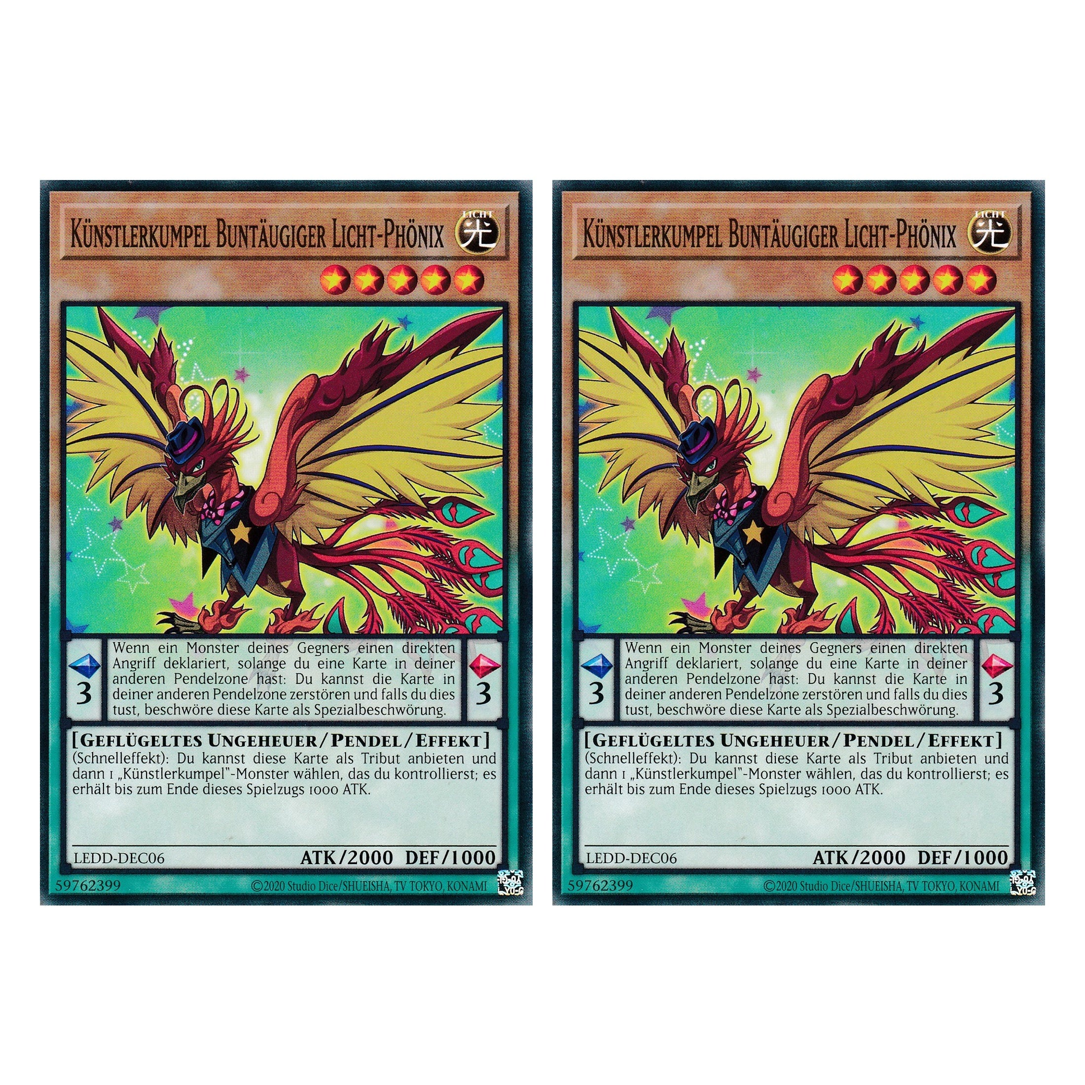 Künstlerkumpel Buntäugiger Licht-Phönix - LEDD-DEC06 - Common - Deutsch - 1. Auflage  - Legendary Dragon Decks - Yu-Gi-Oh! - Duo Set (2 Stück)