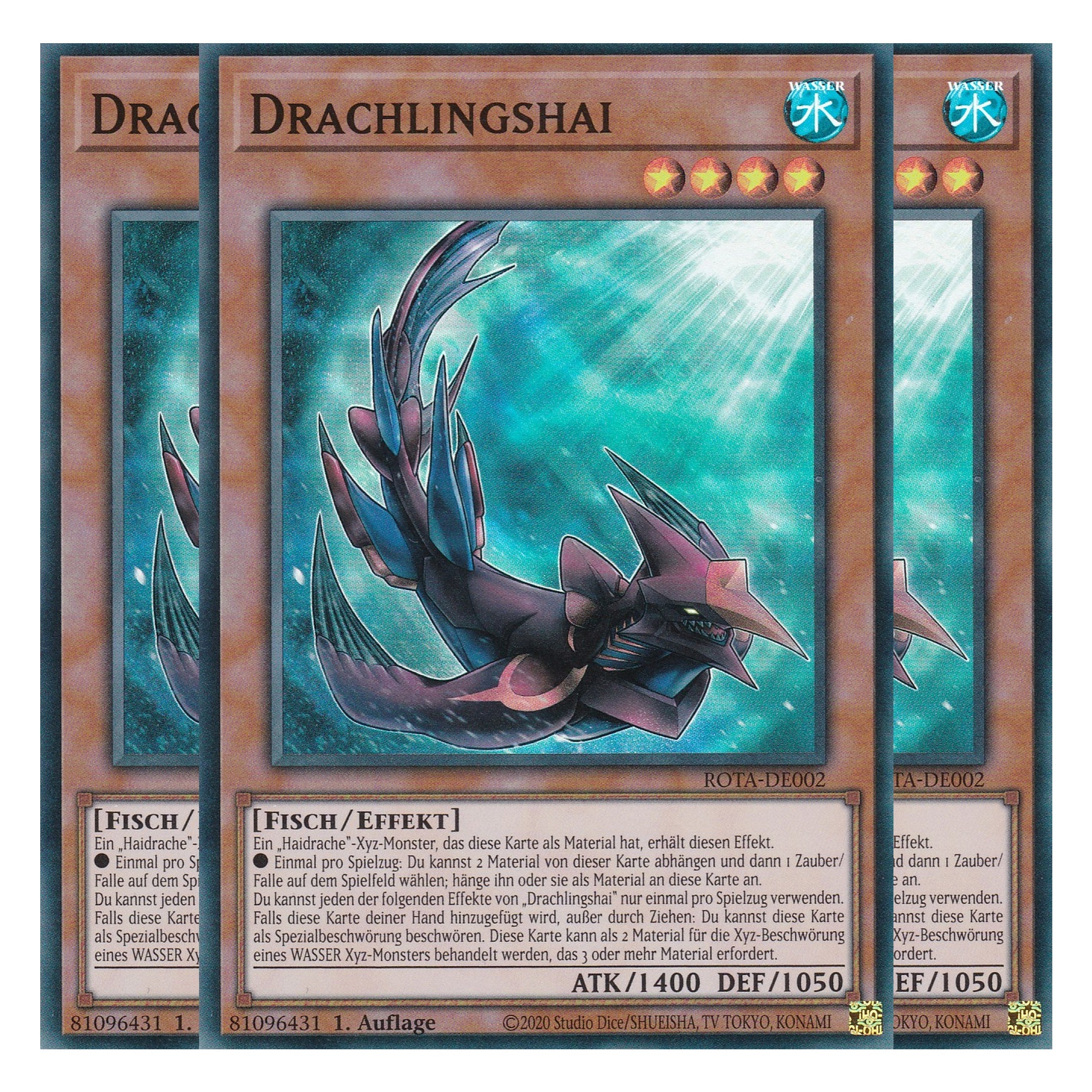 Drachlingshai - ROTA-DE002 - Super Rare - Deutsch - 1. Auflage - Rage of the Abyss - Playset (3 Kopien) - Yu-Gi-Oh!