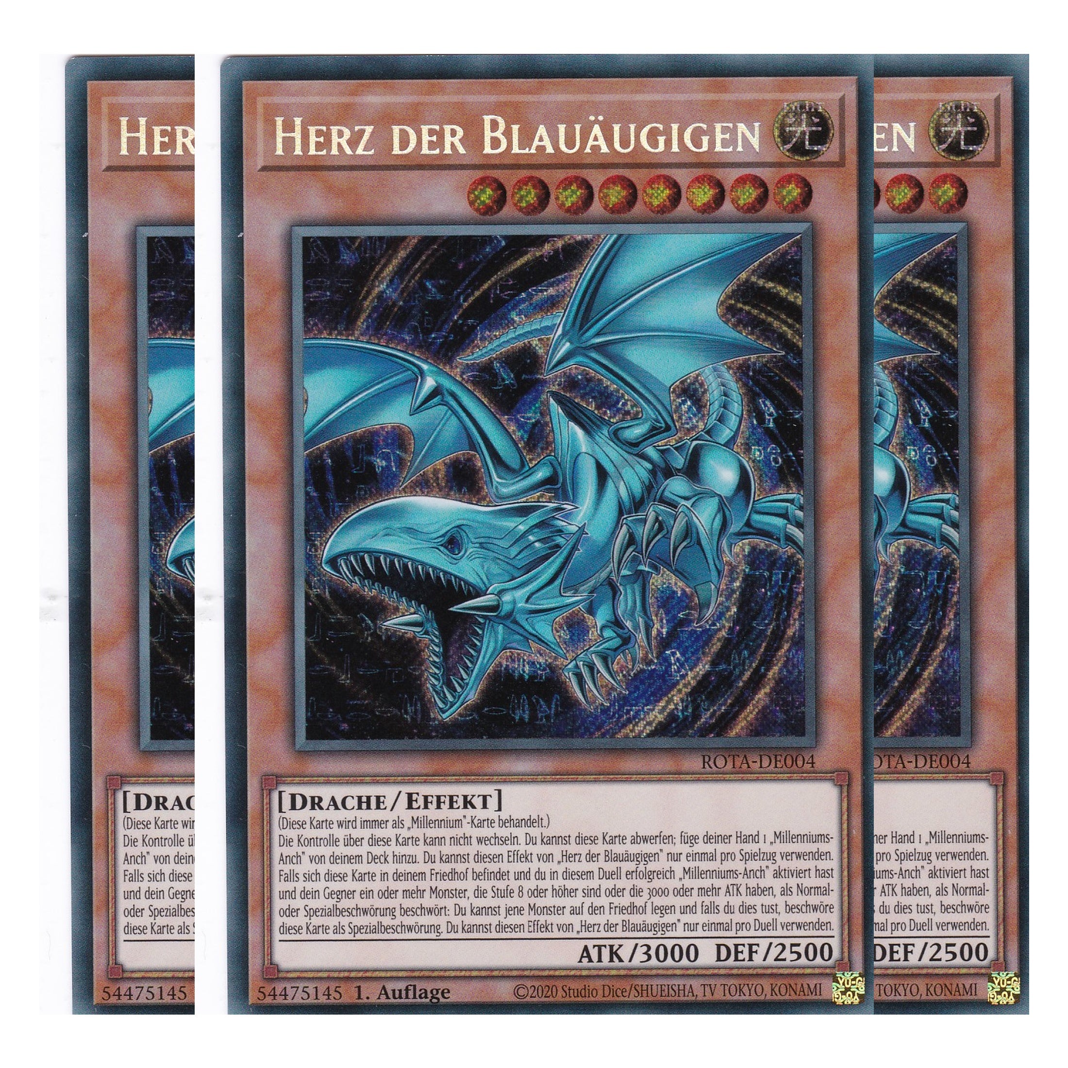 Herz der Blauäugigen - ROTA-DE004 - Secret Rare - Deutsch - 1. Auflage - Rage of the Abyss - Playset (3 Kopien) - Yu-Gi-Oh!