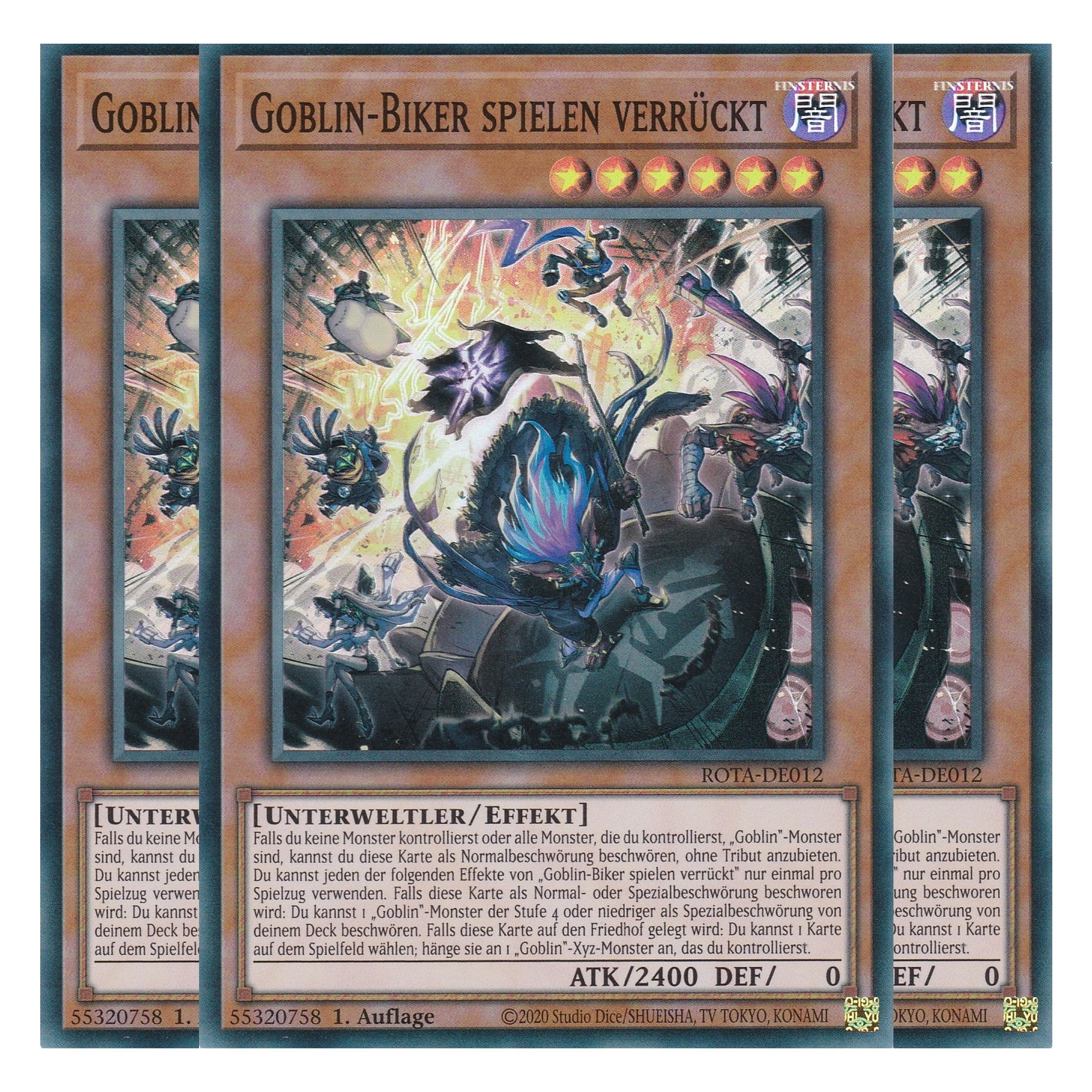 Goblin-Biker spielen verrückt - ROTA-DE012 - Super Rare - Deutsch - 1. Auflage - Rage of the Abyss - Playset (3 Kopien) - Yu-Gi-Oh!