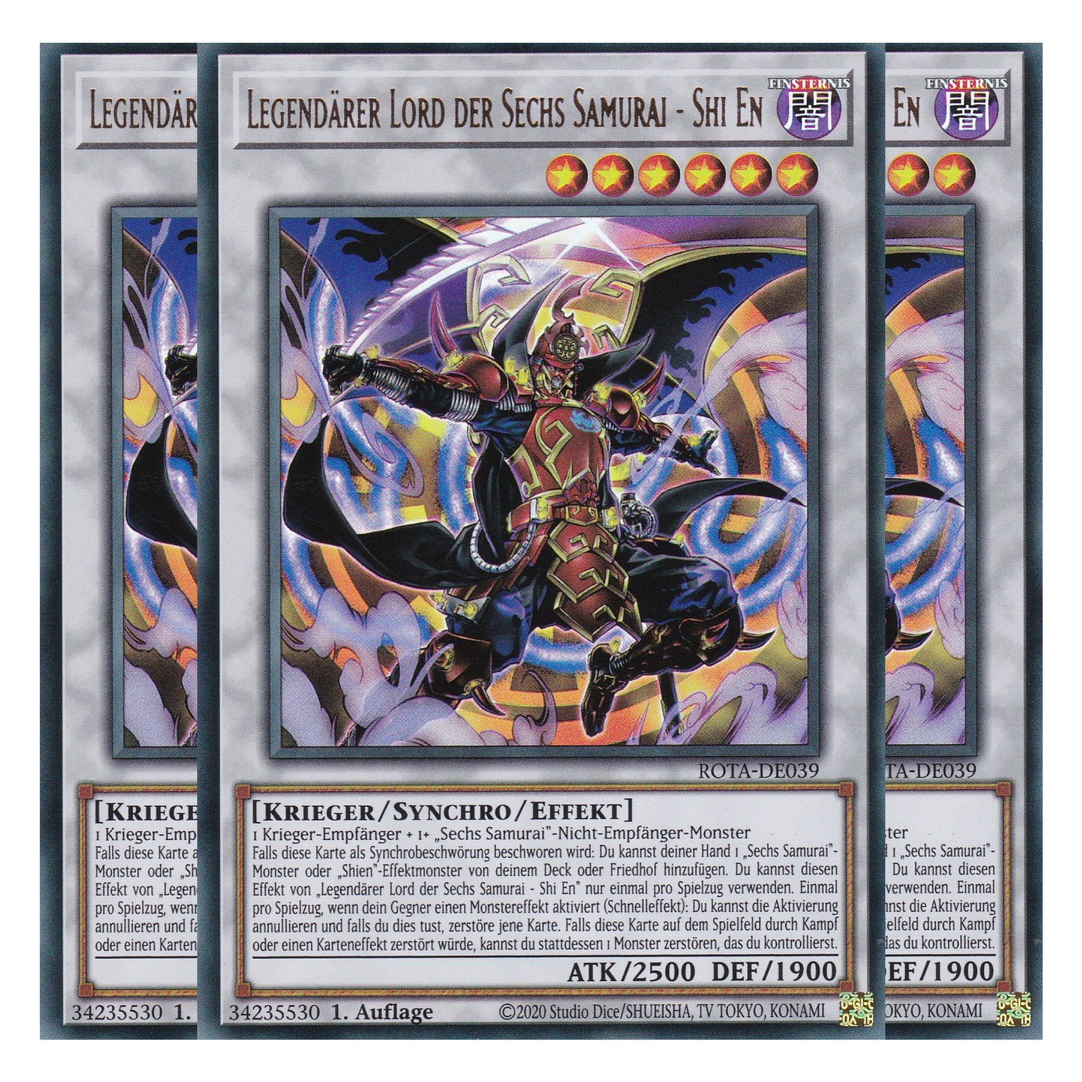 Legendärer Lord der Sechs Samurai - Shi En  - ROTA-DE039 - Ultra Rare - Deutsch - 1. Auflage - Rage of the Abyss - Playset (3 Kopien) - Yu-Gi-Oh!