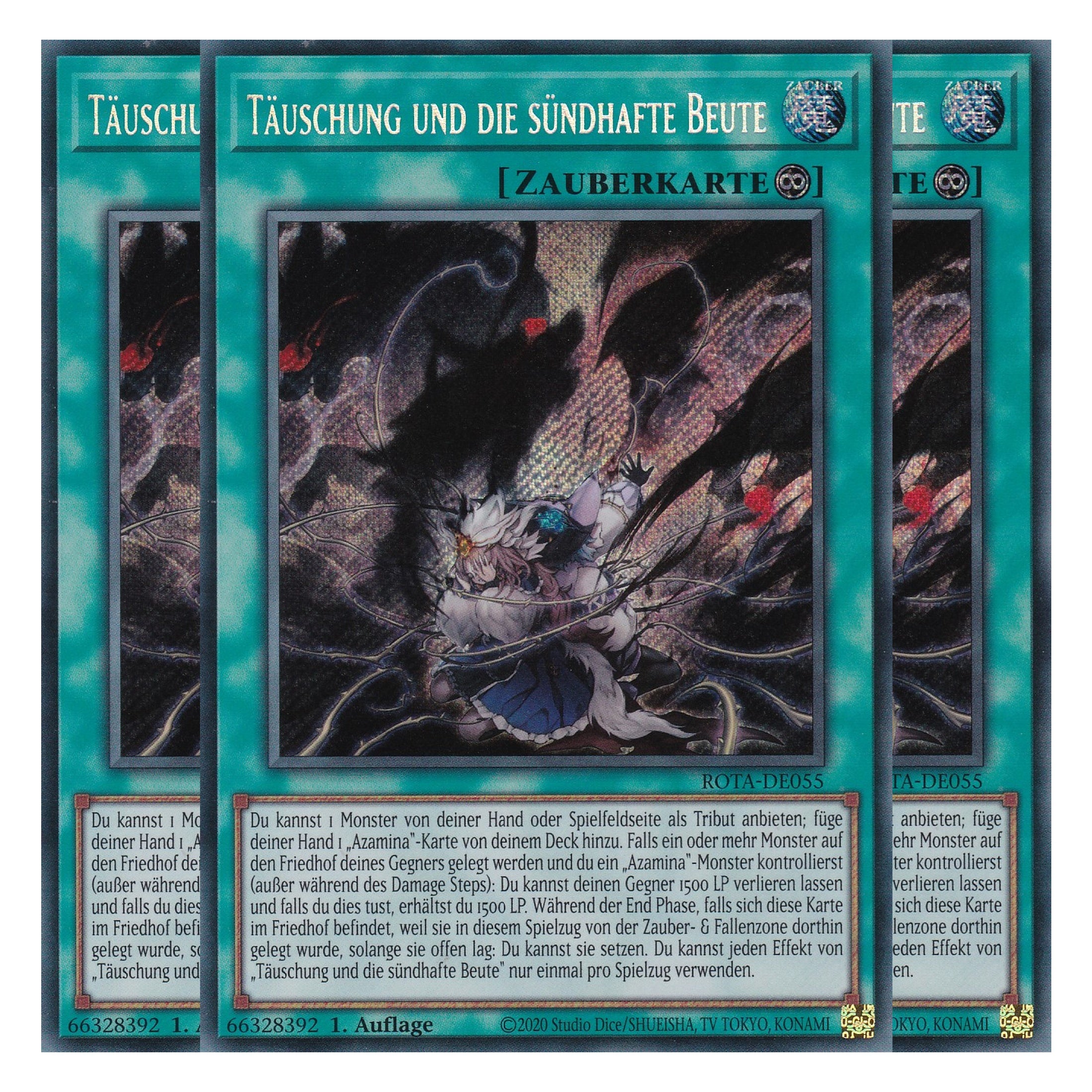 Täuschung und die sündhafte Beute - ROTA-DE055 - Secret Rare - Deutsch - 1. Auflage - Rage of the Abyss - Playset (3 Kopien) - Yu-Gi-Oh!