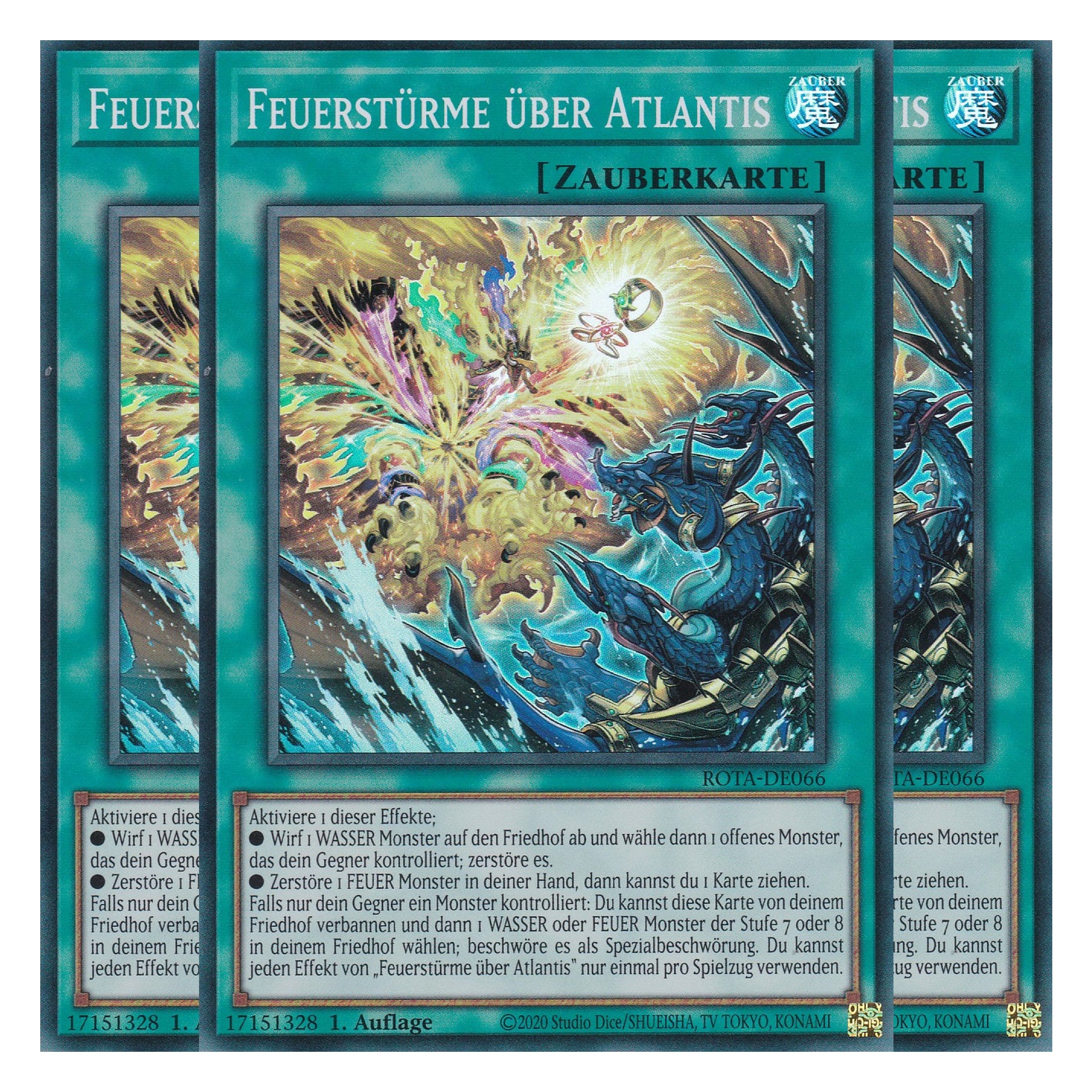 Feuerstürme über Atlantis - ROTA-DE066 - Super Rare - Deutsch - 1. Auflage - Rage of the Abyss - Playset (3 Kopien) - Yu-Gi-Oh!