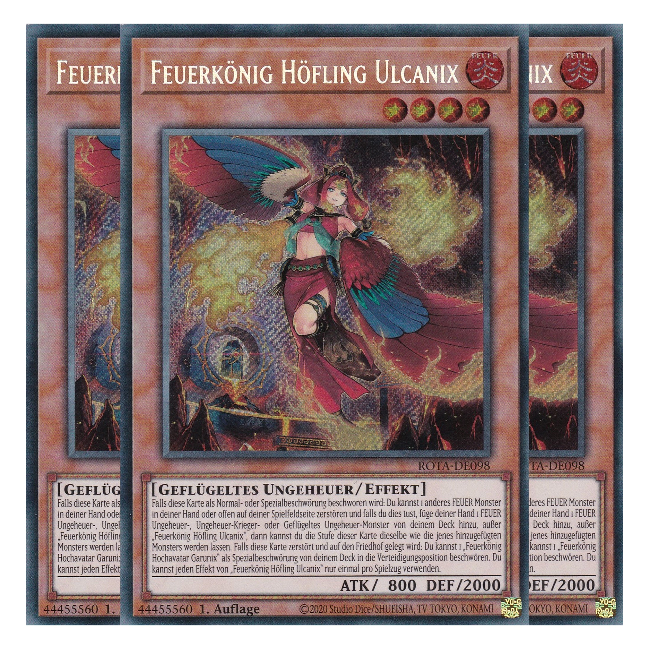 Feuerkönig Höfling Ulcanix - ROTA-DE098 - Secret Rare - Deutsch - 1. Auflage - Rage of the Abyss - Playset (3 Kopien) - Yu-Gi-Oh!