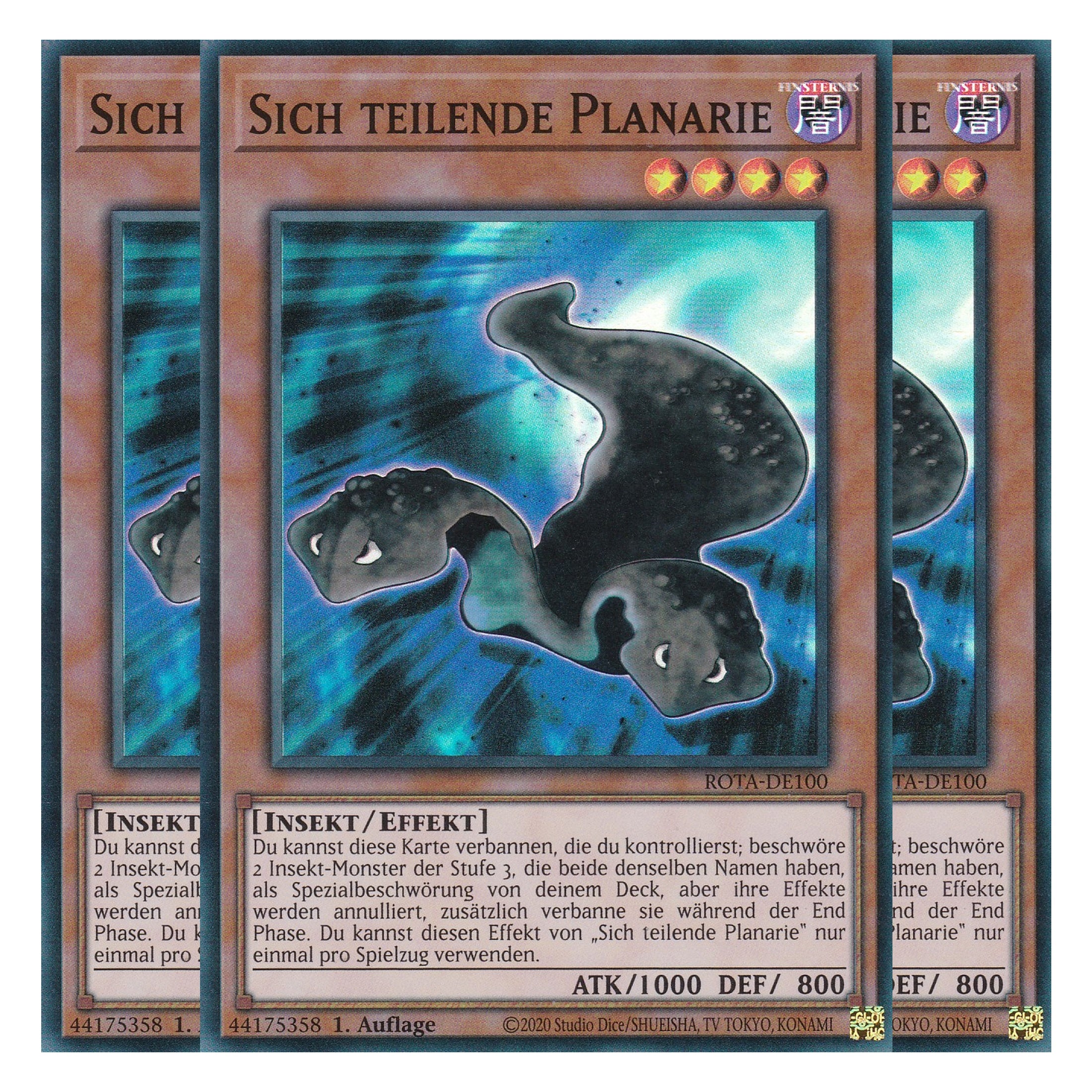 Sich teilende Planarie - ROTA-DE100 - Super Rare - Deutsch - 1. Auflage - Rage of the Abyss - Playset (3 Kopien) - Yu-Gi-Oh!