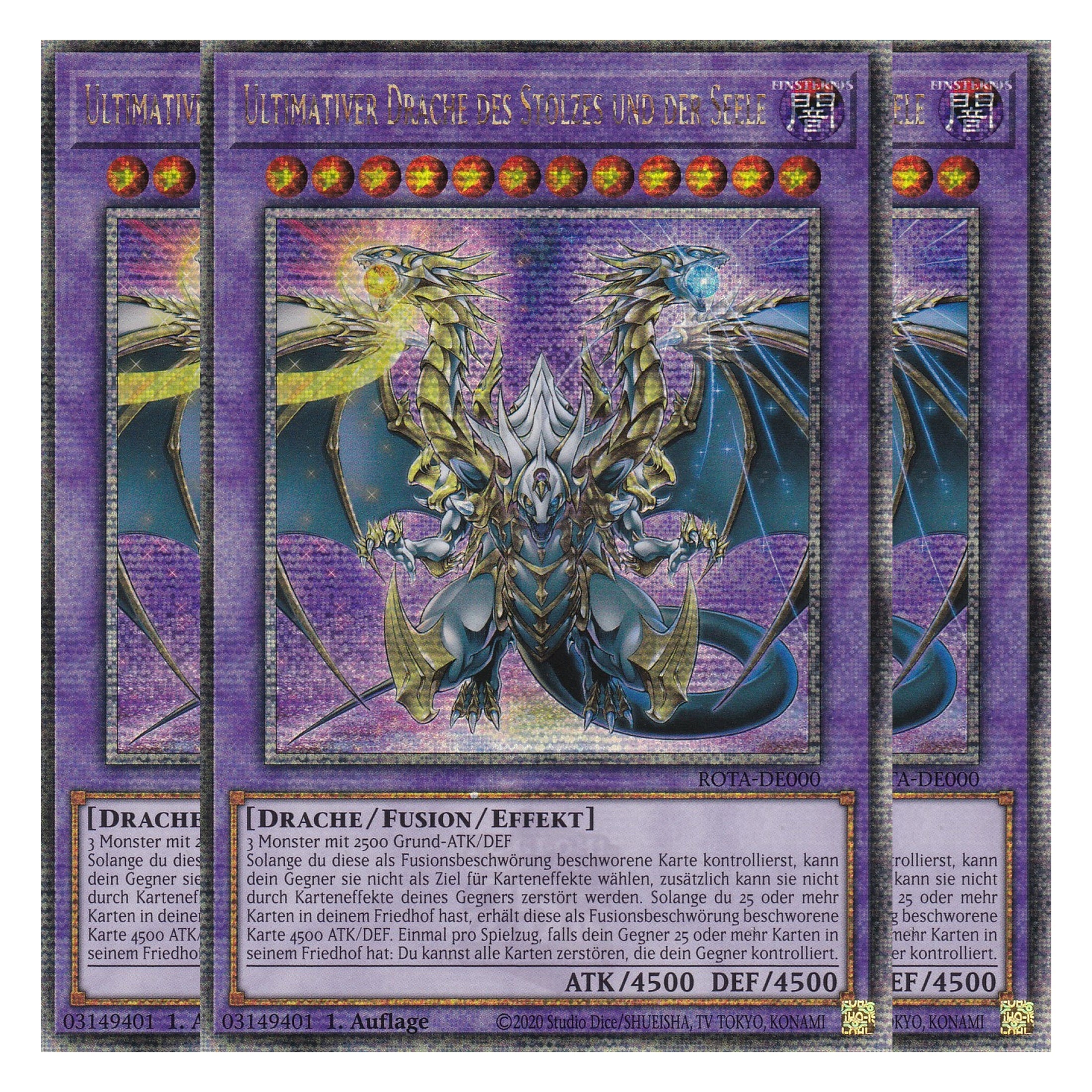 Ultimativer Drache des Stolzes und der Seele - ROTA-DE000 - Quarter Century Secret Rare - Deutsch - 1. Auflage - Rage of the Abyss - Playset (3 Kopien) - Yu-Gi-Oh!