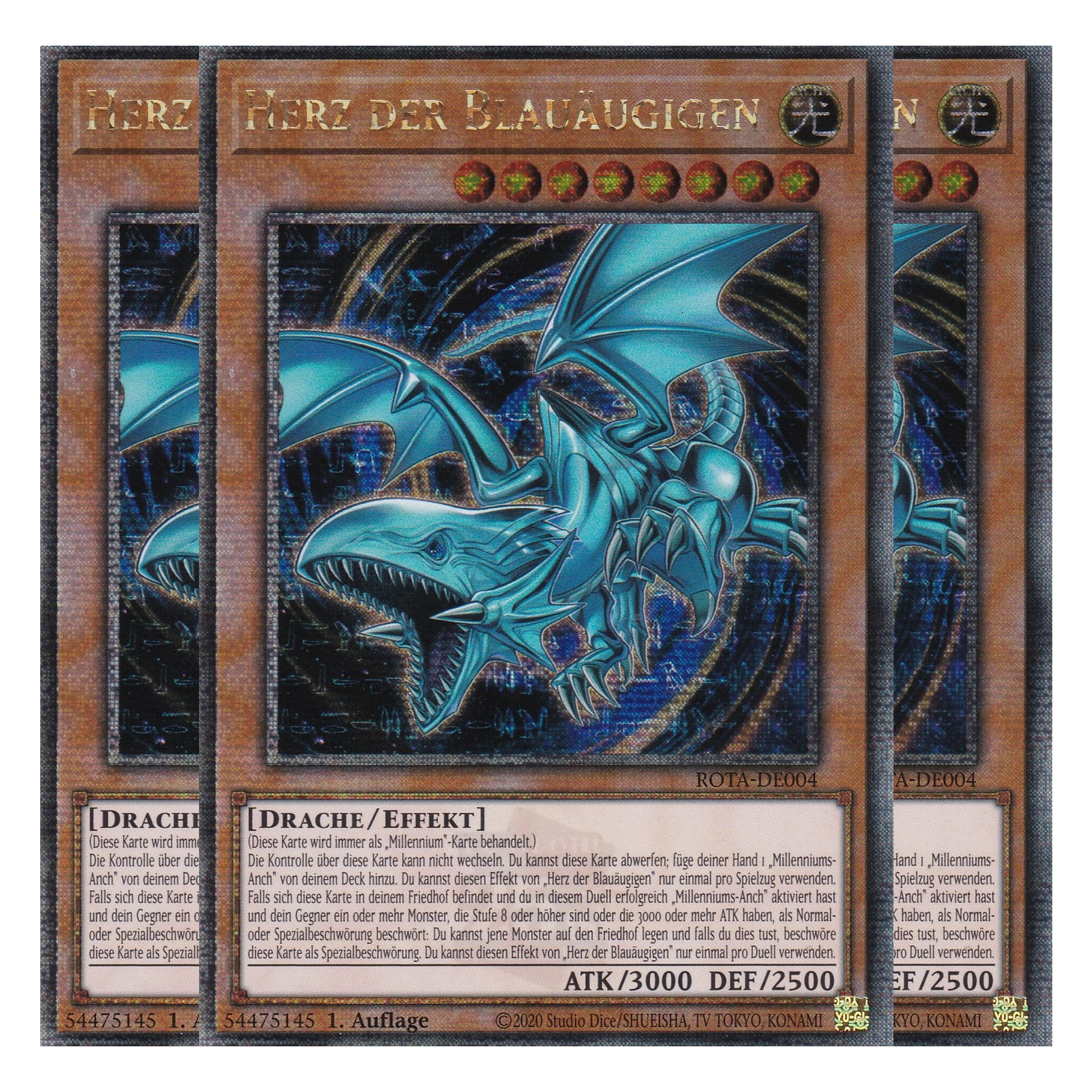 Herz der Blauäugigen - ROTA-DE004 - Quarter Century Secret Rare - Deutsch - 1. Auflage - Rage of the Abyss - Playset (3 Kopien) - Yu-Gi-Oh!
