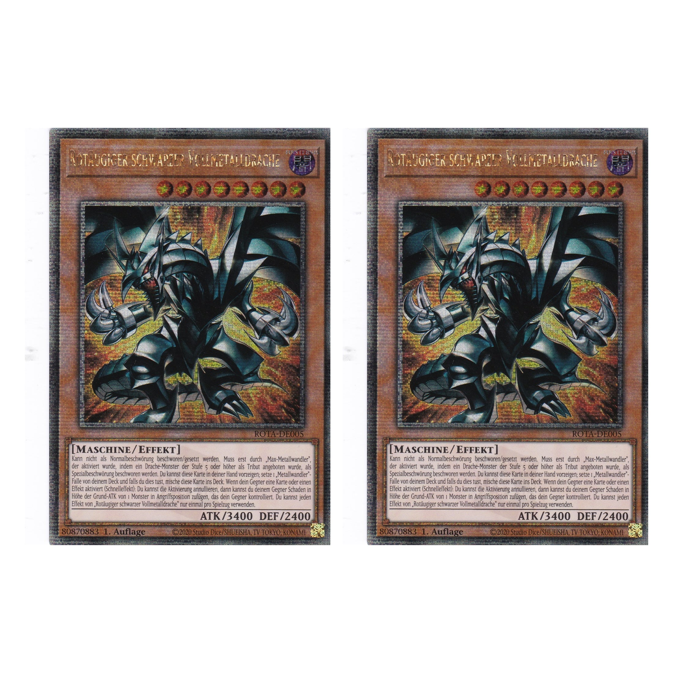 Rotäugiger schwarzer Vollmetalldrache - ROTA-DE005 - Quarter Century Secret Rare - Deutsch - 1. Auflage - Rage of the Abyss - Duo Set (2 Stück) - Yu-Gi-Oh!