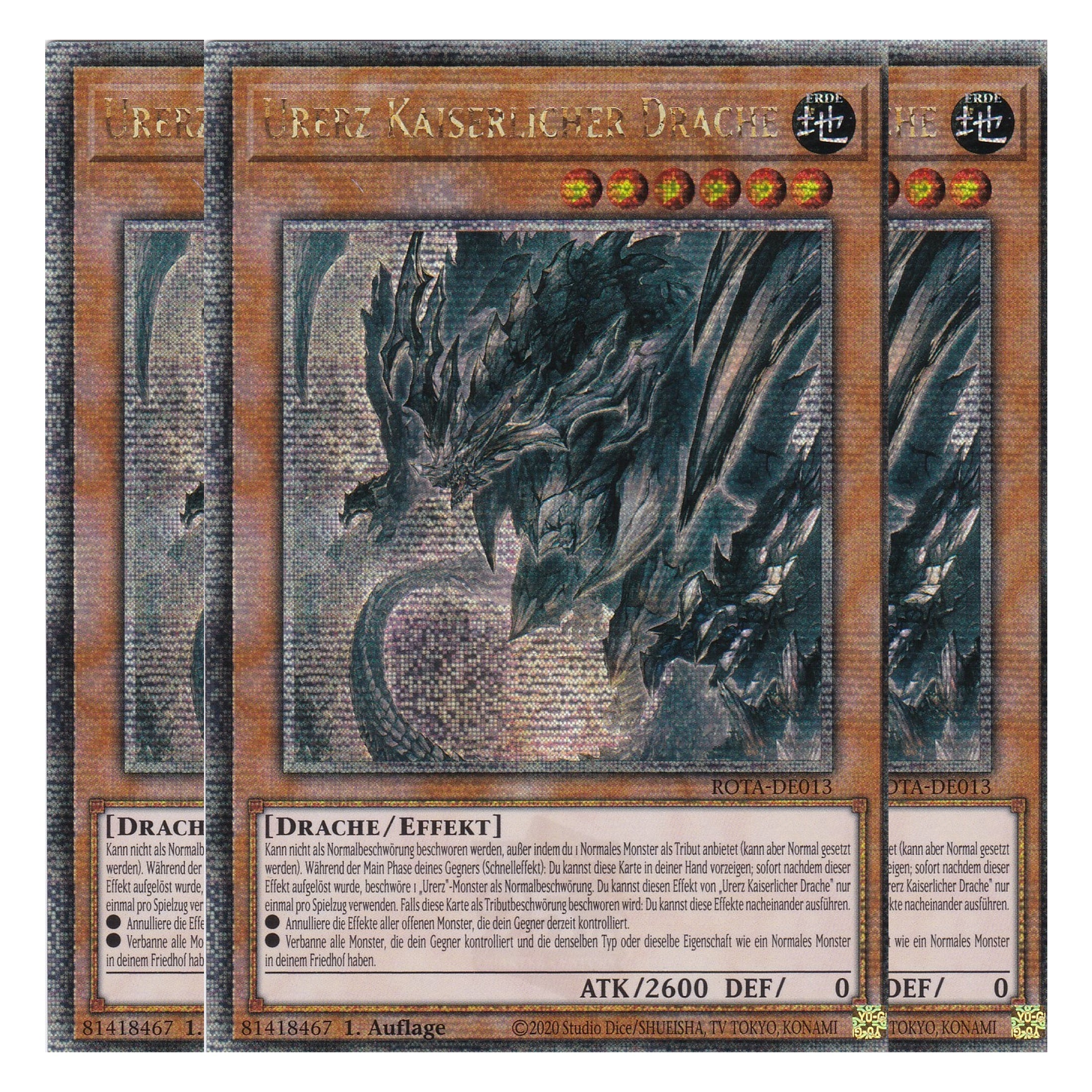 Urerz Kaiserlicher Drache - ROTA-DE013 - Quarter Century Secret Rare - Deutsch - 1. Auflage - Rage of the Abyss - Playset (3 Kopien) - Yu-Gi-Oh!